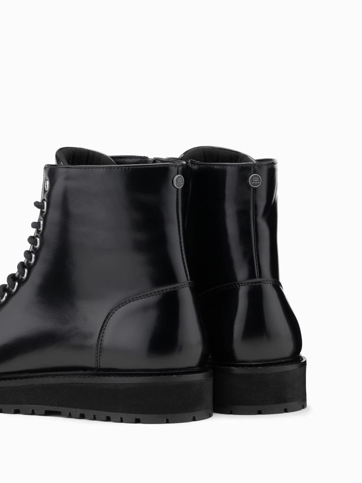 OMBRE Hohe Herren-Boots aus glänzendem Öko-Leder Schnürboots