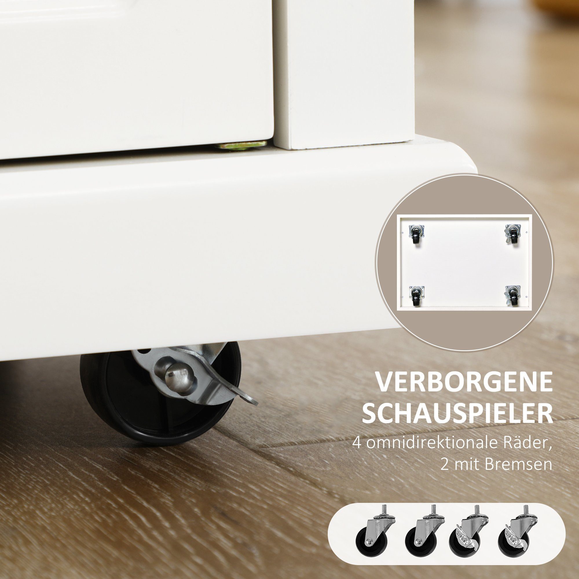Weiß Servierwagen 1 höhenverstellbaren St., HOMCOM Küchenwagen x 1 mit Küchenwagen), Einlegeböden, (Set, Küchenwagen,