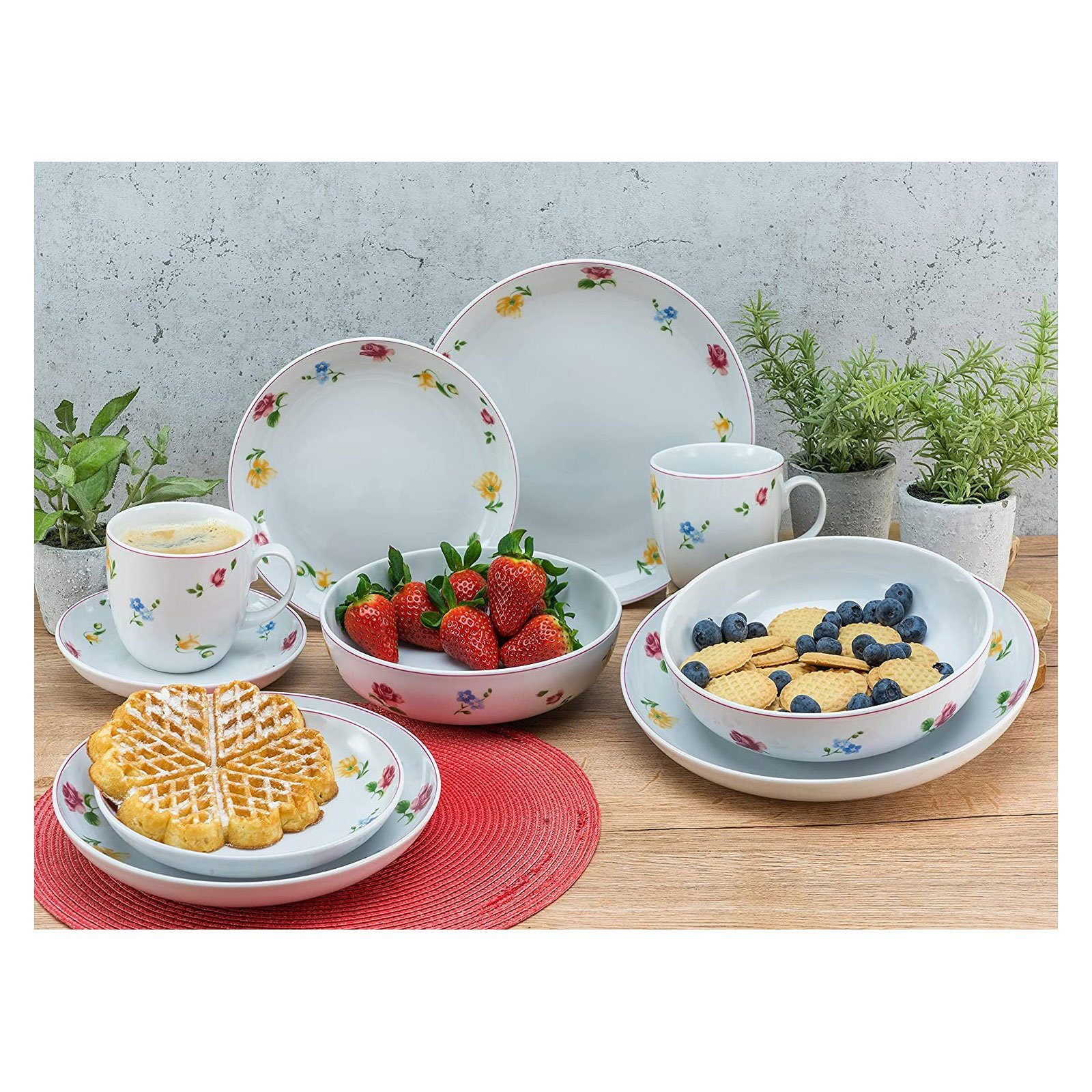 CreaTable Tafelservice 22900 Allround Summertime (10-tlg), 2 Personen, Porzellan
