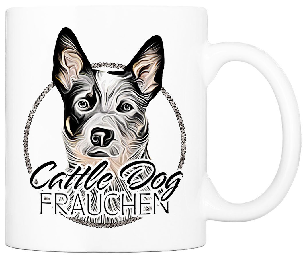 Cadouri Tasse CATTLE DOG FRAUCHEN - Kaffeetasse für Hundefreunde, Keramik, mit Hunderasse, beidseitig bedruckt, handgefertigt, Geschenk, 330 ml