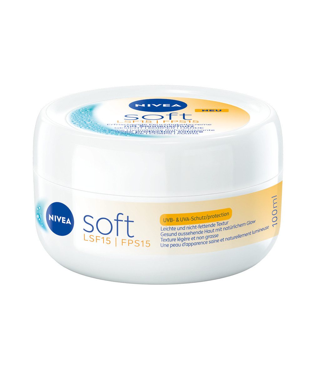 Nivea Feuchtigkeitspflege-Set Soft Festival SET Feuchtigkeitscreme Lippenpflege Deo Tasche Set, 4-tlg., Jojobaöl Sheabutter Shea Macadamia Öl