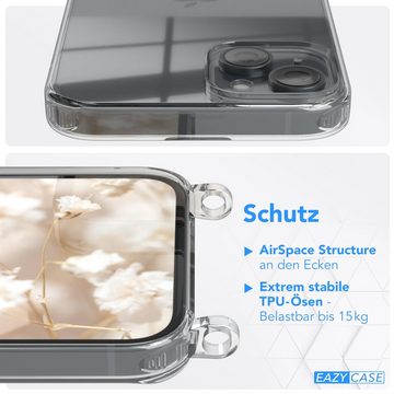 EAZY CASE Handykette Silikonhülle mit Kette für Apple iPhone 15 Plus 6,7 Zoll, dünner Riemen Silikon Hülle zum Umhängen Umhängetasche schmal Etui Rot