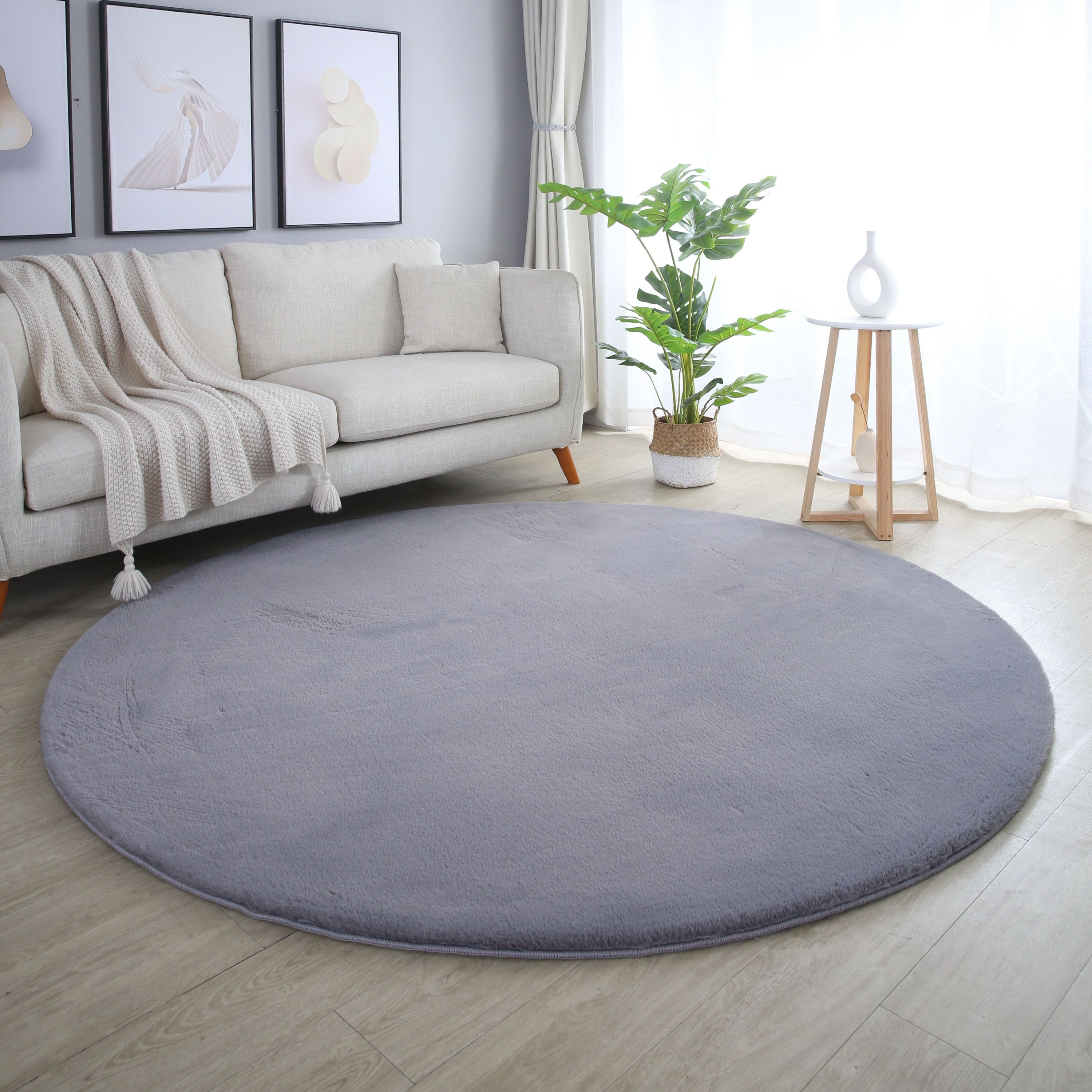 SIMPEX24 Teppich Unicolor - Einfarbig, Rund, Höhe: 20 mm, Teppich Wohnzimmer Einfarbig Shaggy Modern Flauschiger Felloptik Weich