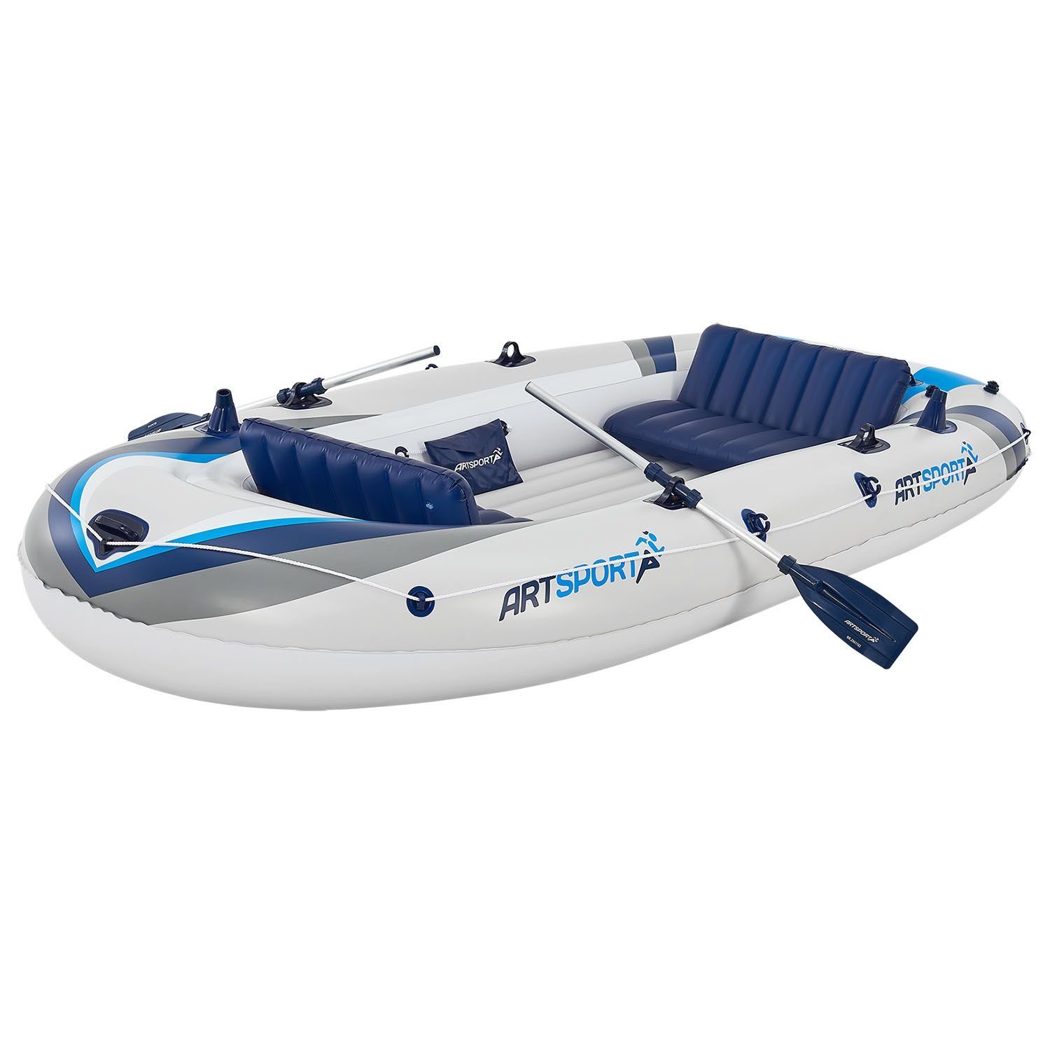 ArtSport Schlauchboot, bis 4 Personen - inkl. Luftpumpe, Paddel und mehr