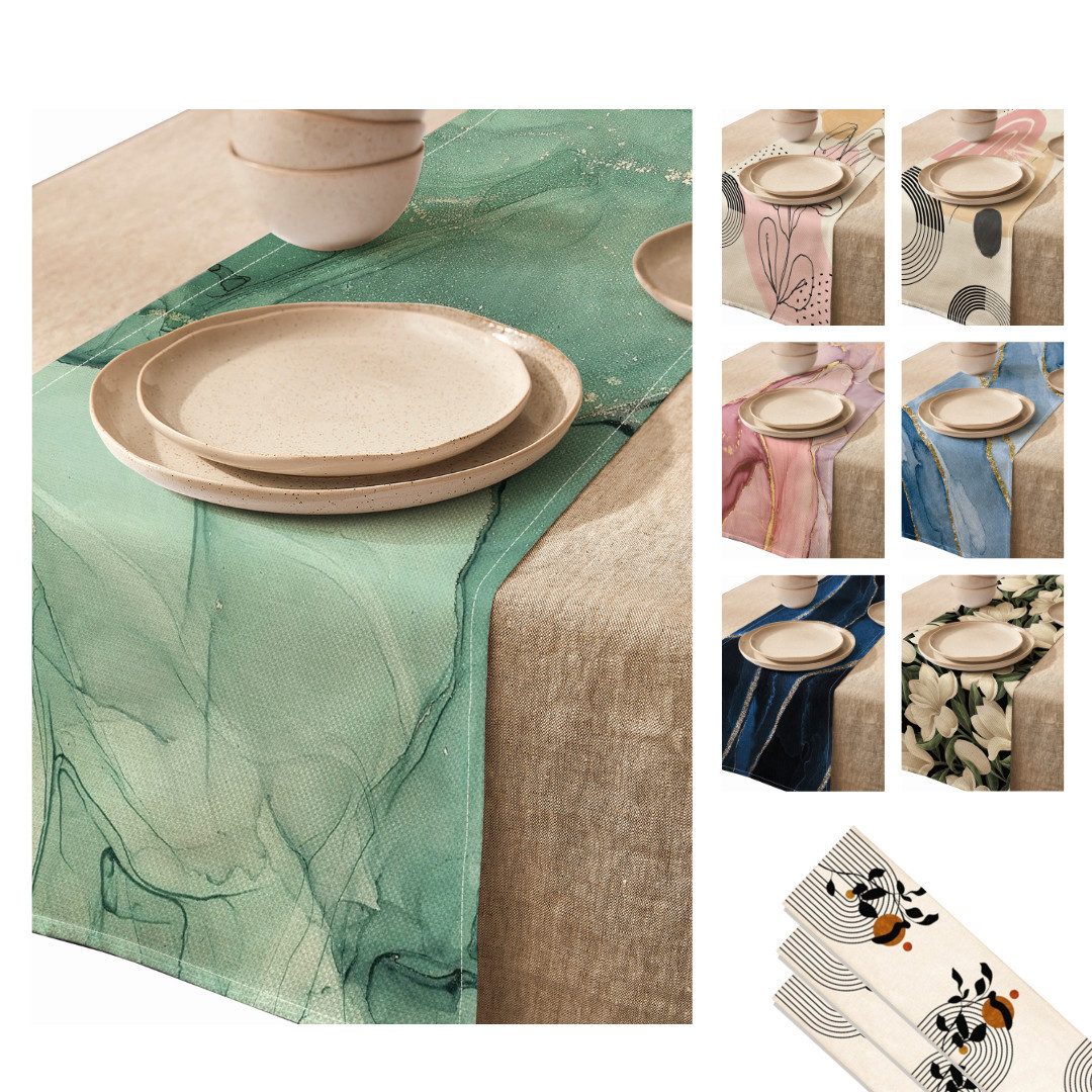 LIVINA HOME Tischläufer Premium Tischdecke abwaschbar, Tischband, moderne Leinenoptik Decke, Tischtuch, Juteband, Gartentischdecke, Tafeltuch