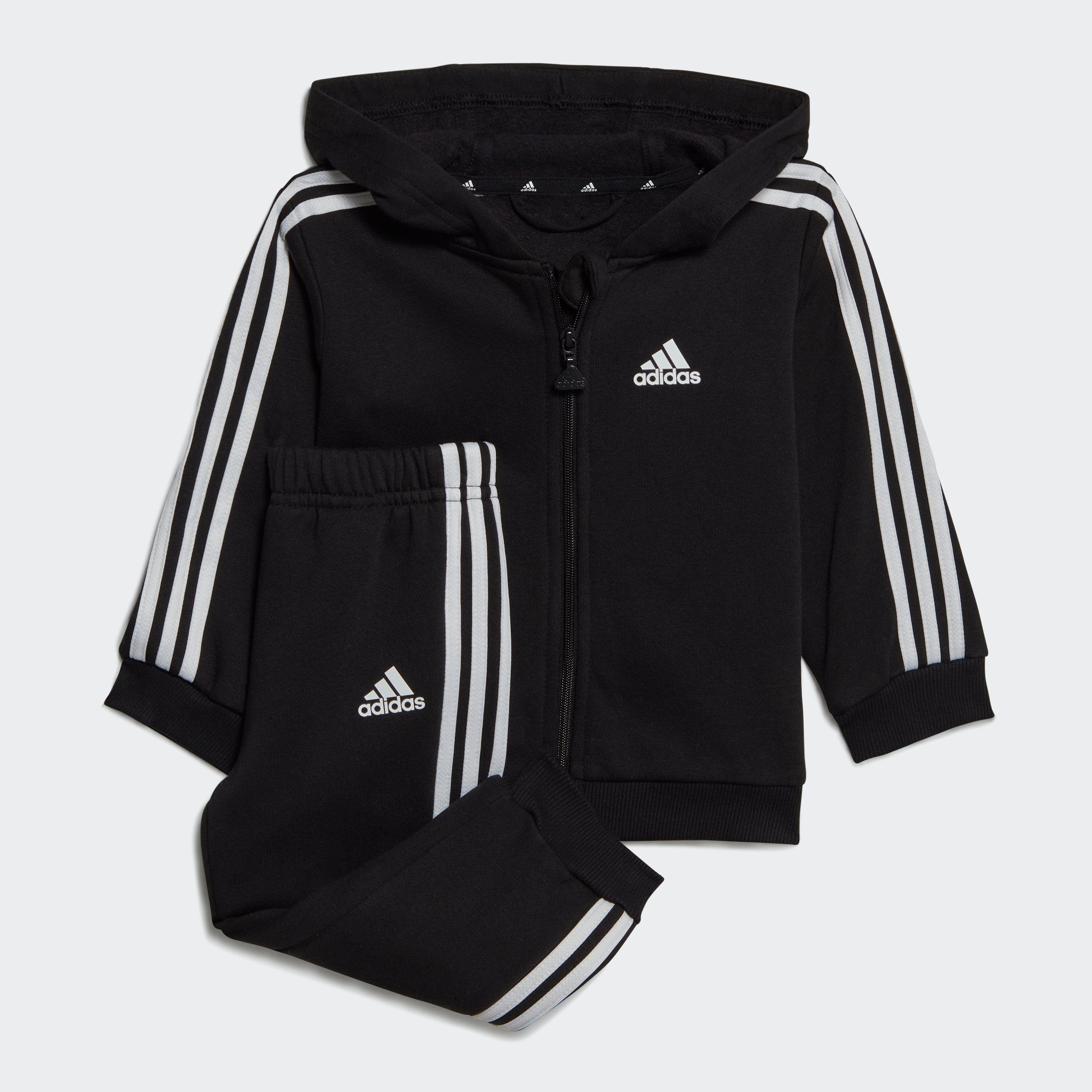 adidas Sportswear Trainingsanzug (2-tlg) Black FULLZIP HOODED JOGGINGANZUG White / ESSENTIALS