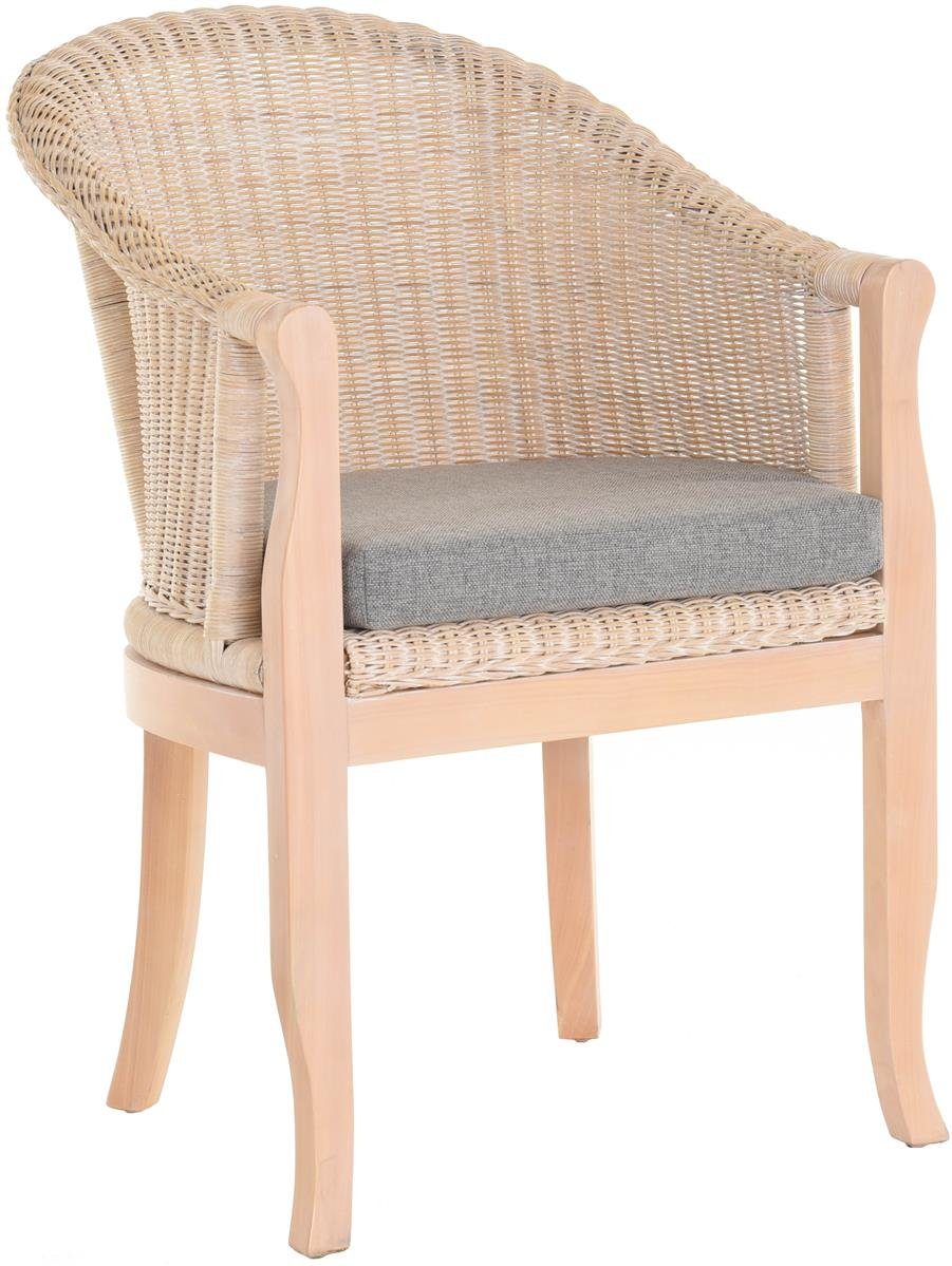 Krines Home Relaxsessel Rattan-Sessel mit Holzbeinen, Sessel aus echtem Rattan- mit Polster, Rattanstuhl, Clubsessel