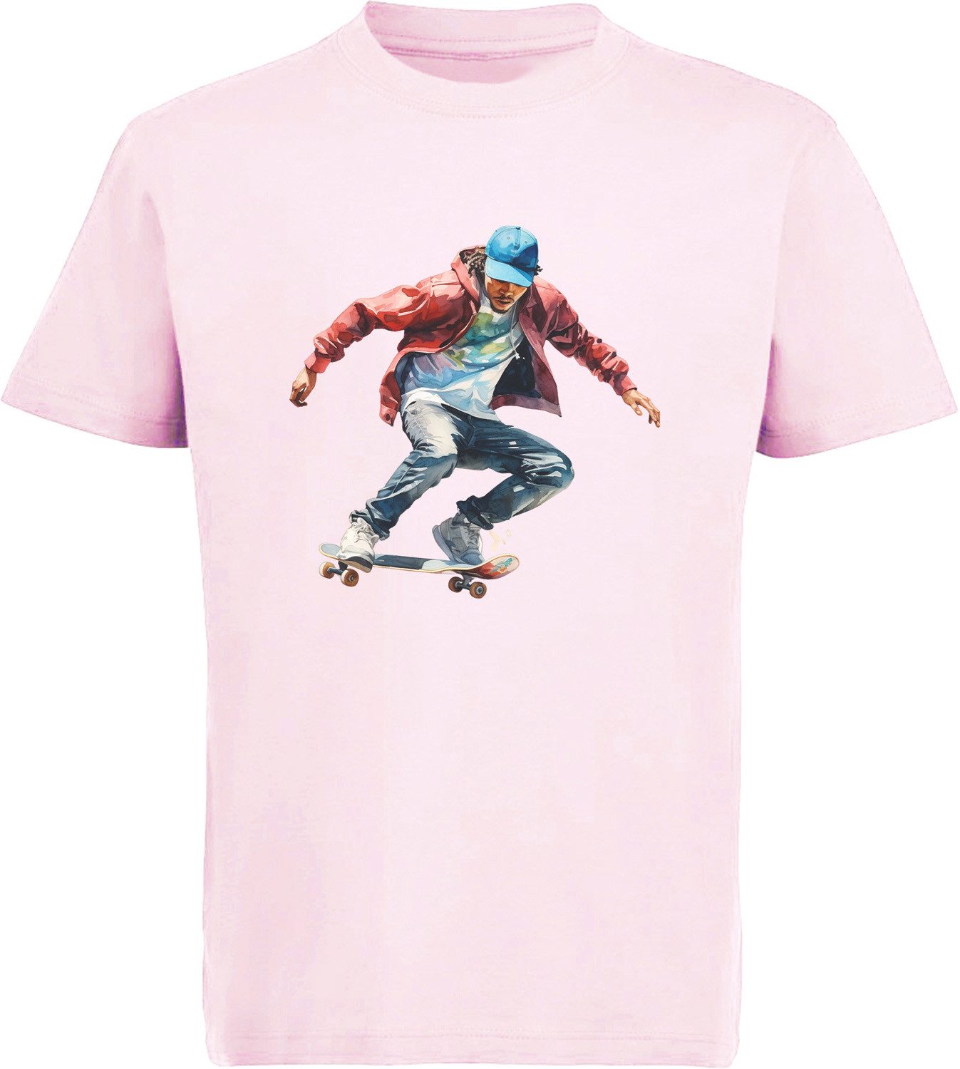 MyDesign24 T-Shirt Kinder Print Shirt Springende Skateboarder in Ölfarbenoptik Bedrucktes Jungen und Mädchen Skater T-Shirt, i554