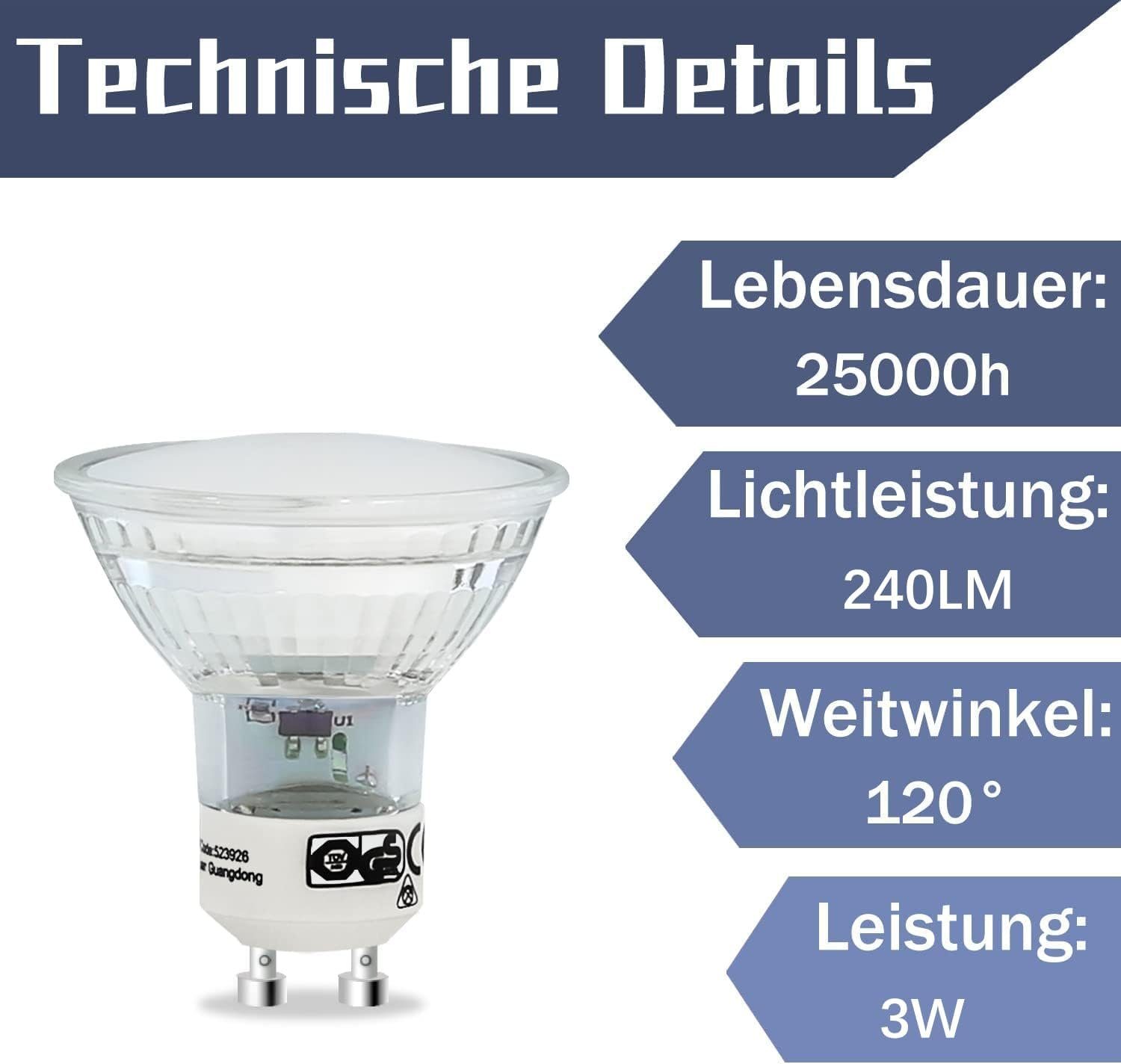 GU10 Nettlife Warmweiß 3W, LED LED Einbaustrahler Warmweiss Glühbirne Halogen,