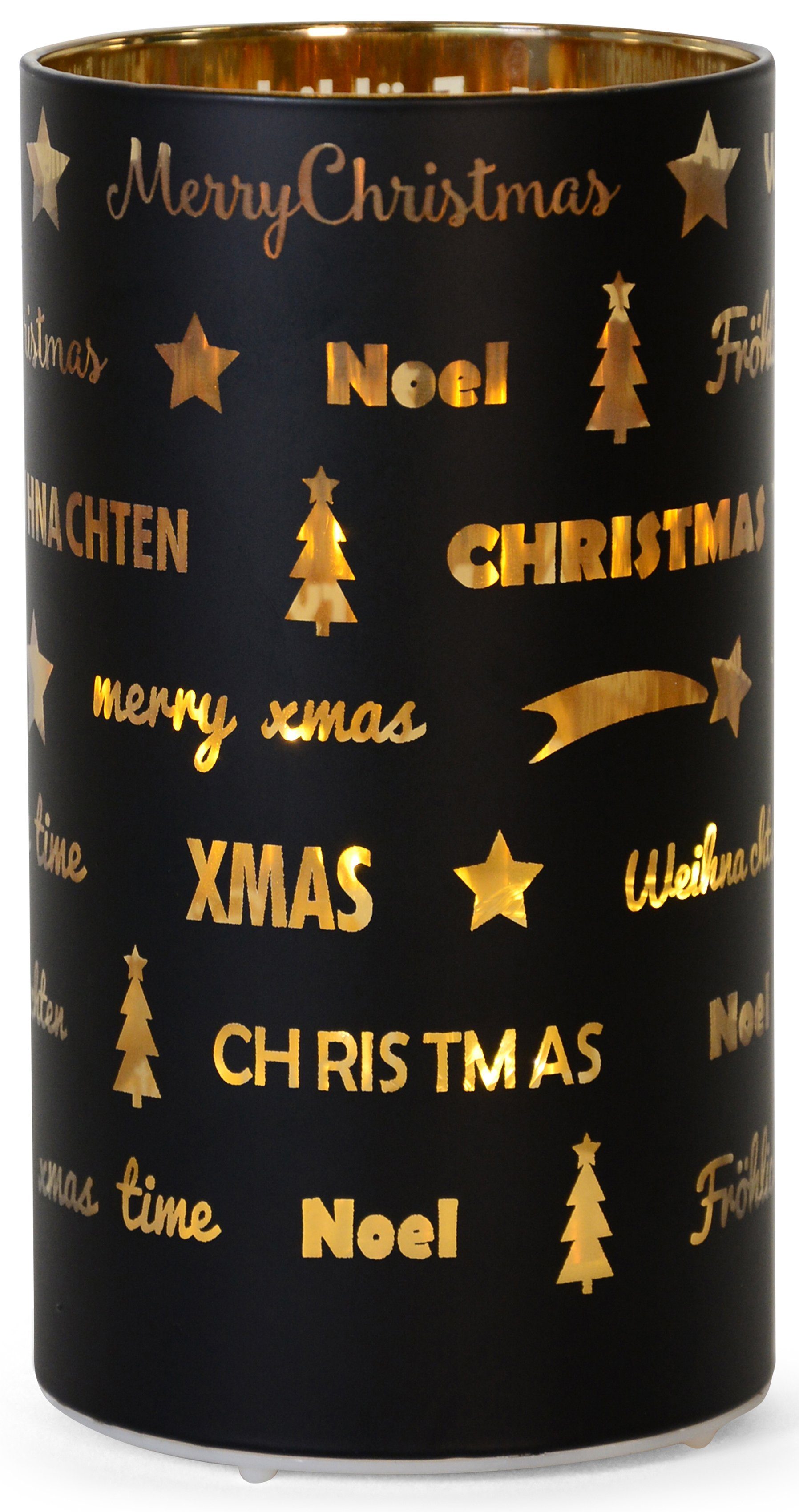 RIFFELMACHER & schwarz Windlicht Fröhliche LED Weihnachten, fest WEINBERGER Weihnachtsdeko Warmweiß, LED integriert