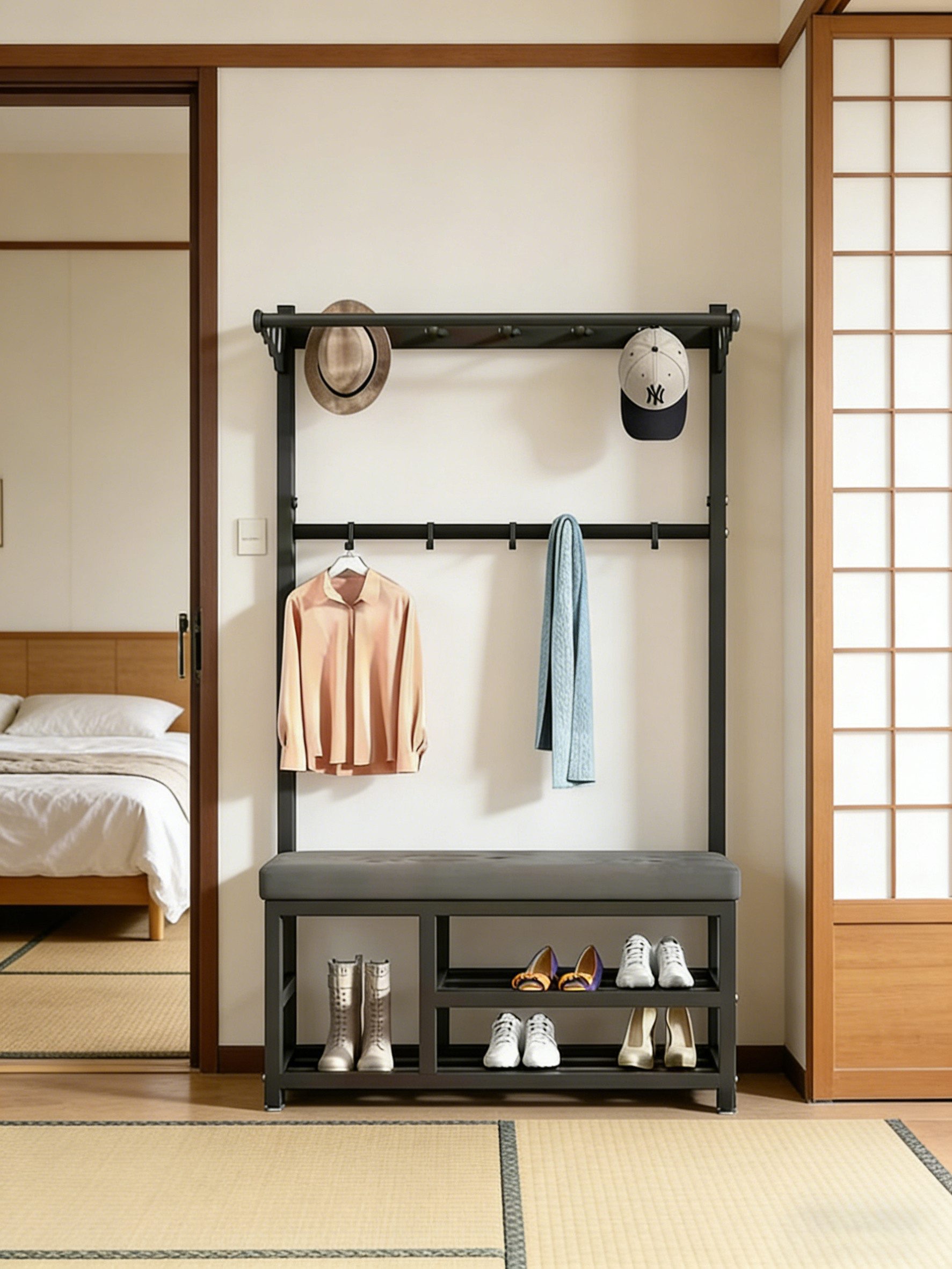 OYLCDI Garderobenständer Kleiderständer Garderobe mit Schuhbank, flurgarderobe, garderobe flur, (Schuhregal,Garderobe), mit 9 Kleiderhaken