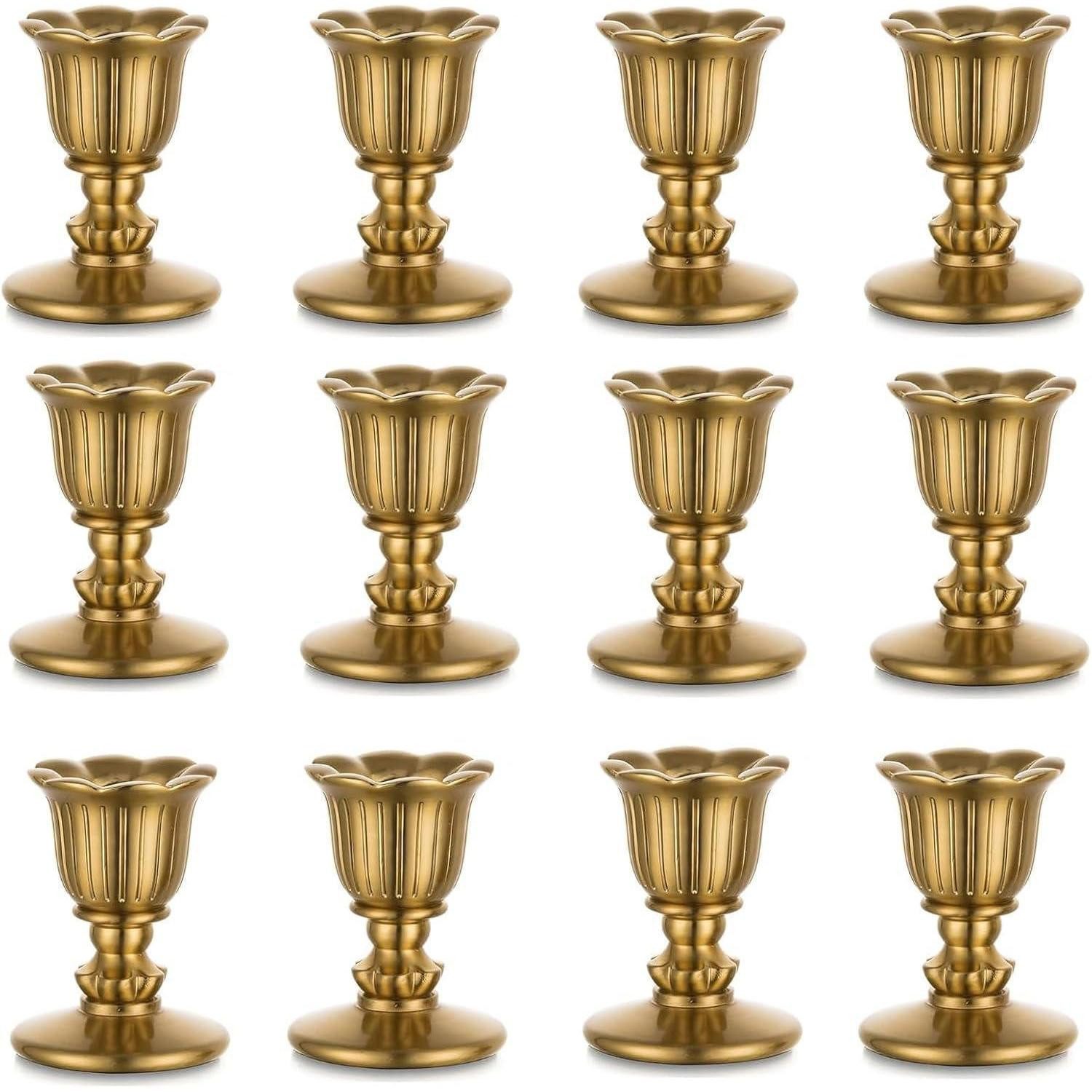 LuxusKollektion Kerzenständer Kerzenhalter Stabkerzen Gold Vintage Hochzeit Tischdeko 12 Messing (12 St)