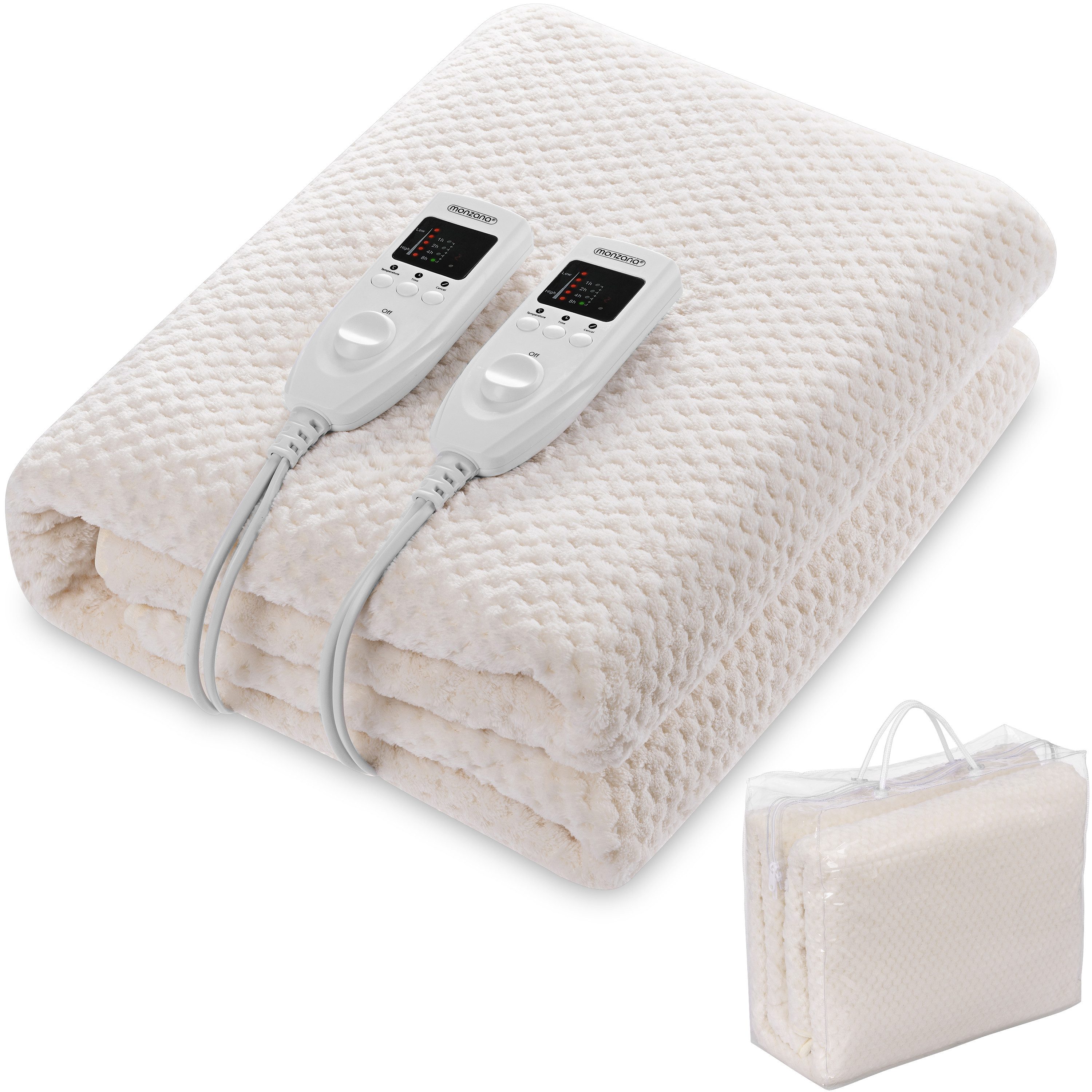 Deuba Heizdecke, Wärmeunterbett 160x140cm Timer 5 Stufen Fleece 2x60W creme