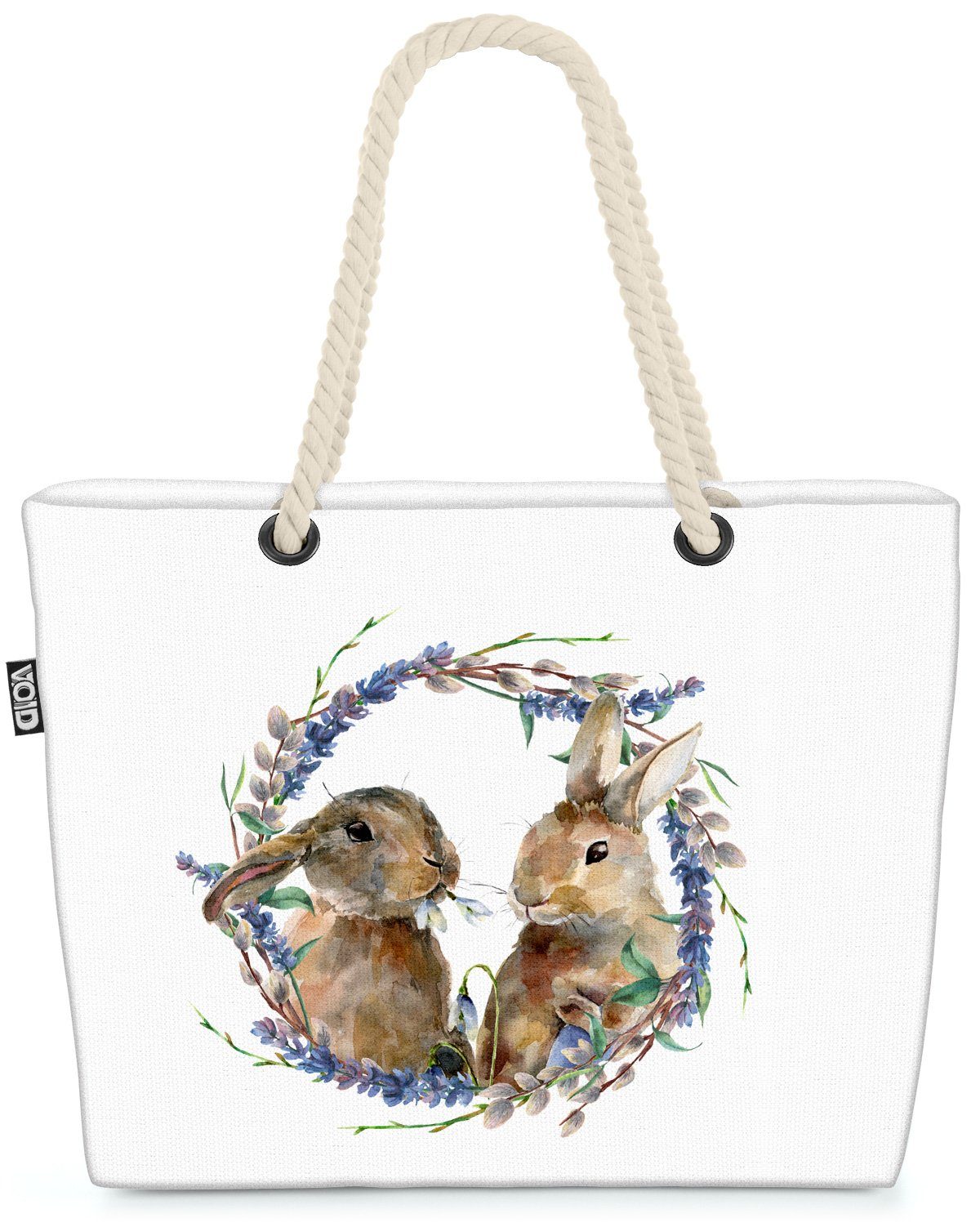 VOID Strandtasche (1-tlg), Osterhasen Blumenkranz Hase Hase Ostern Blumen Tiere Wiese Frühjahr P