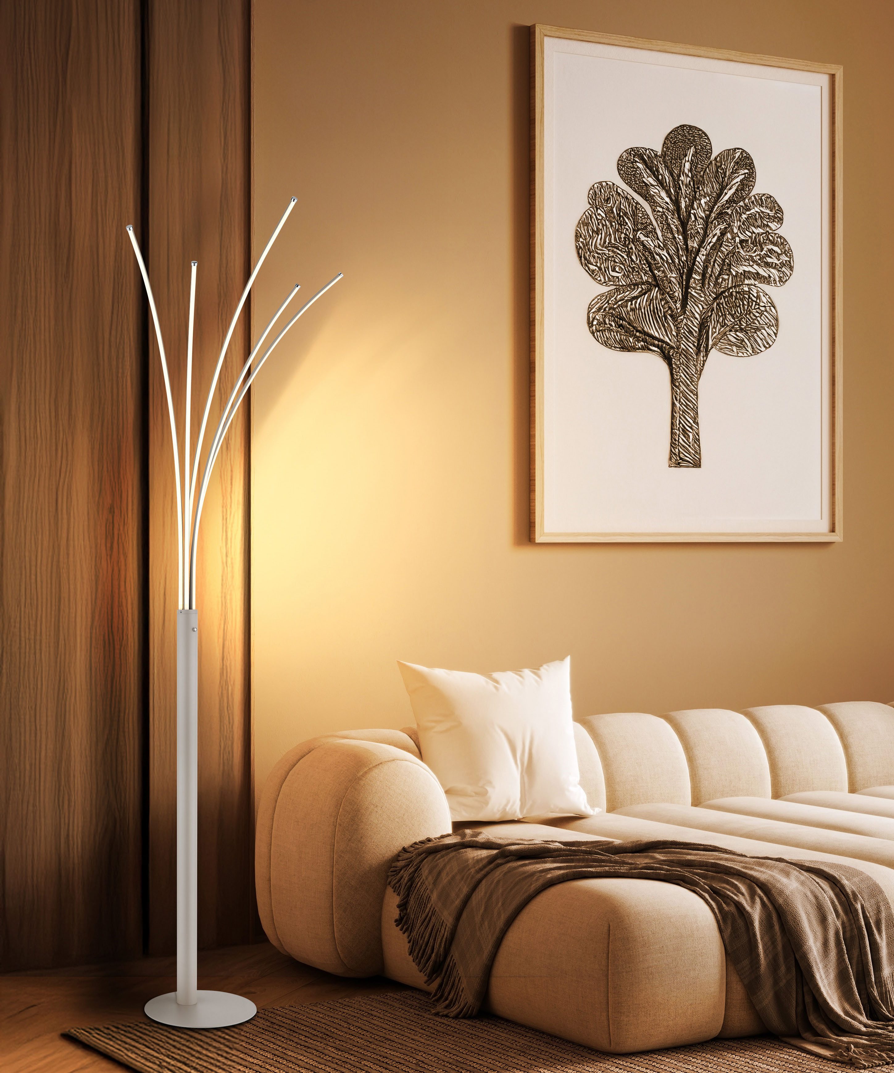 GLOBO LIGHTING Stehlampe BIZZY, LED fest integriert, LED Stehleuchte sandfarben, Touchdimmer, 3-Stufen, 3000K warm