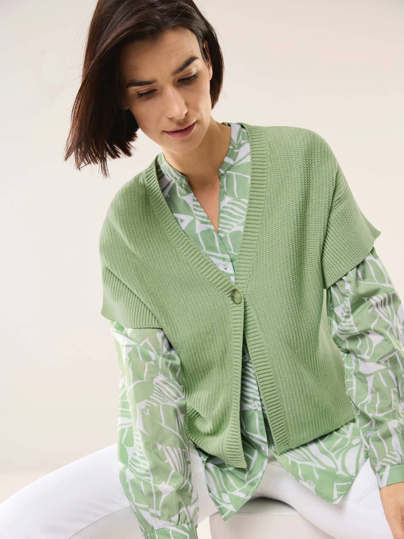 Walbusch Strickweste Damen Weste mit Strukturmuster V-Ausschnitt Halbarm Baumwollmix, pflegeleicht und knitterarm, überschnittene Schultern