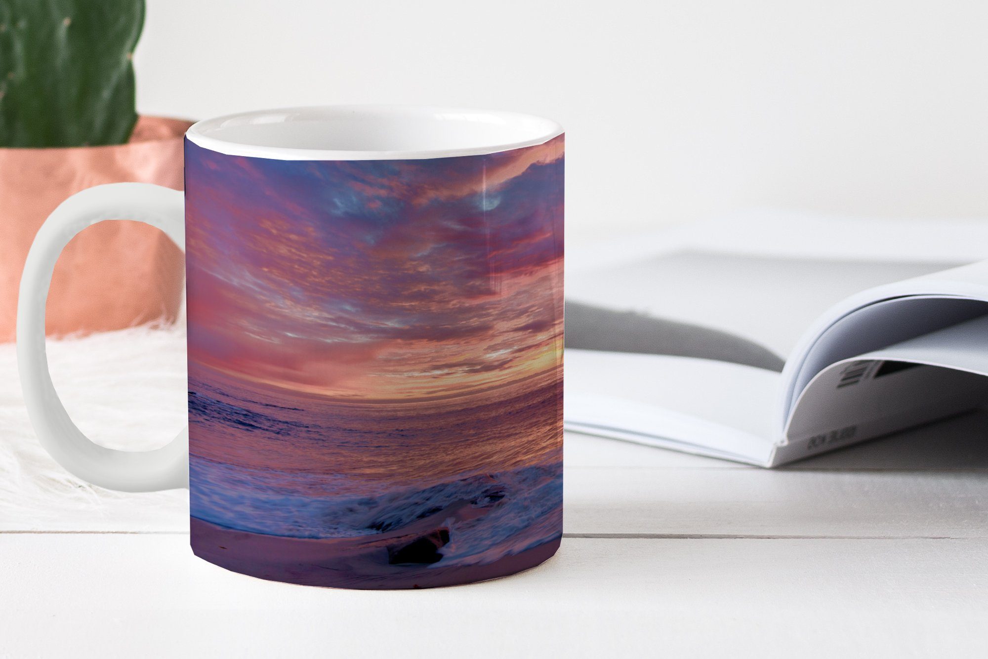 Kaffeetassen, Teetasse, Teetasse, Tasse Strand Keramik, - MuchoWow Becher, Sonnenuntergang, Geschenk - Meer