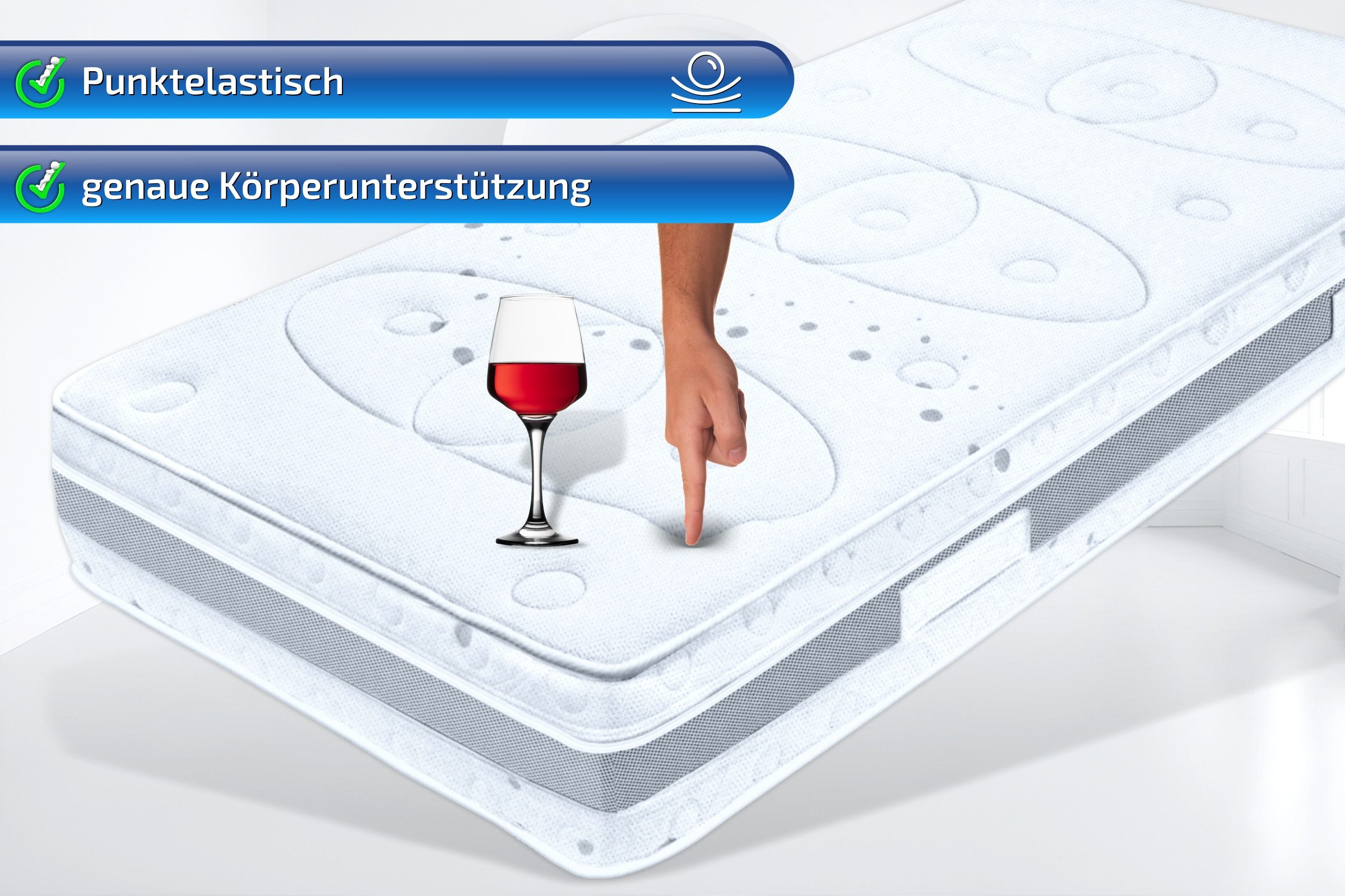 Taschenfederkernmatratze MED TTFK mit Klimaband extra 25cm hoch Tonnen Federkern Matratze, Matratzen Perfekt, 25 cm hoch, (Seiten- und Bauchschläfer), Tonnentaschenfederkernmatratze mit Klimaband und 7 Zonen