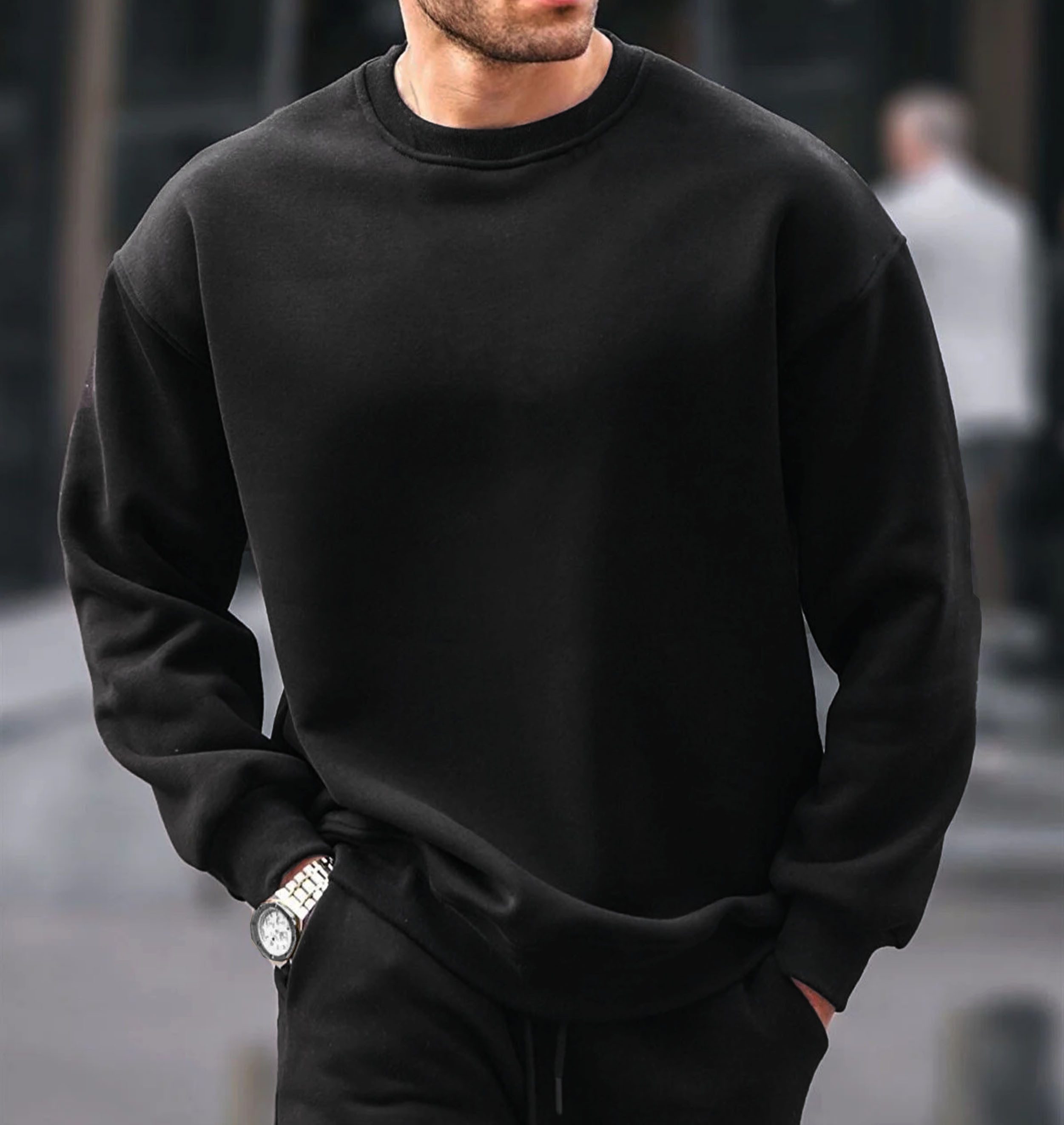 RMK Rundhalspullover Herren Pullover Oversize Loose Fit Fitness Uni Einfarbig mit Baumwolle