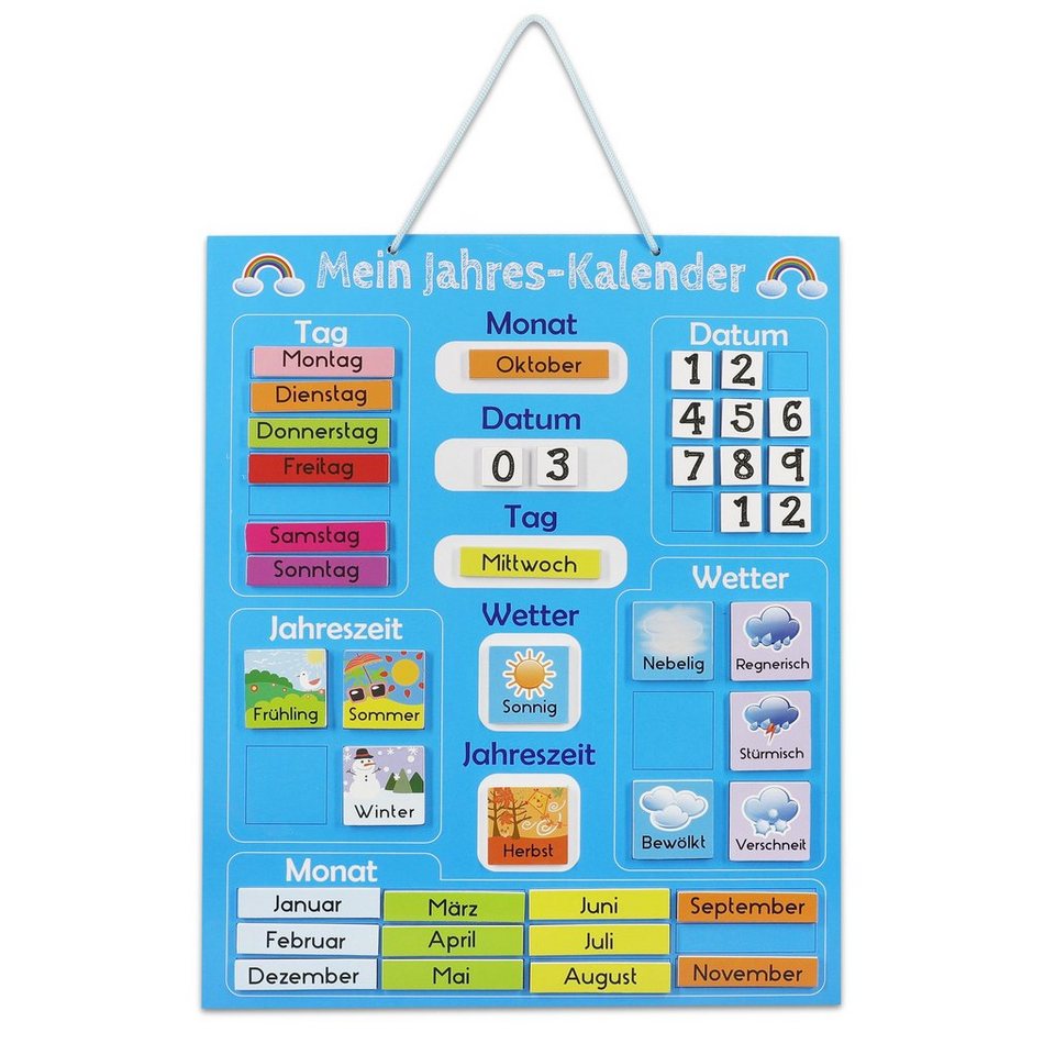 Navaris Magnettafel Kalender Tafel für Kinder - Jahreszeiten Uhr -  magnetisch, mit 41 verschiedenen, frei bewegbaren, magnetischen Teilen