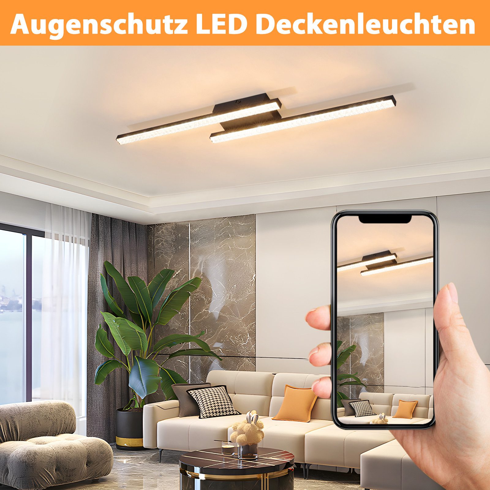 Nettlife LED Deckenleuchte Modern schwarz 2-flammig Kristall Deckenlampe 12W, LED fest integriert, Warmweiß, für Flur Küche Schlafzimmer Diele Warmweiß (3000K) – Bild 4 von 5