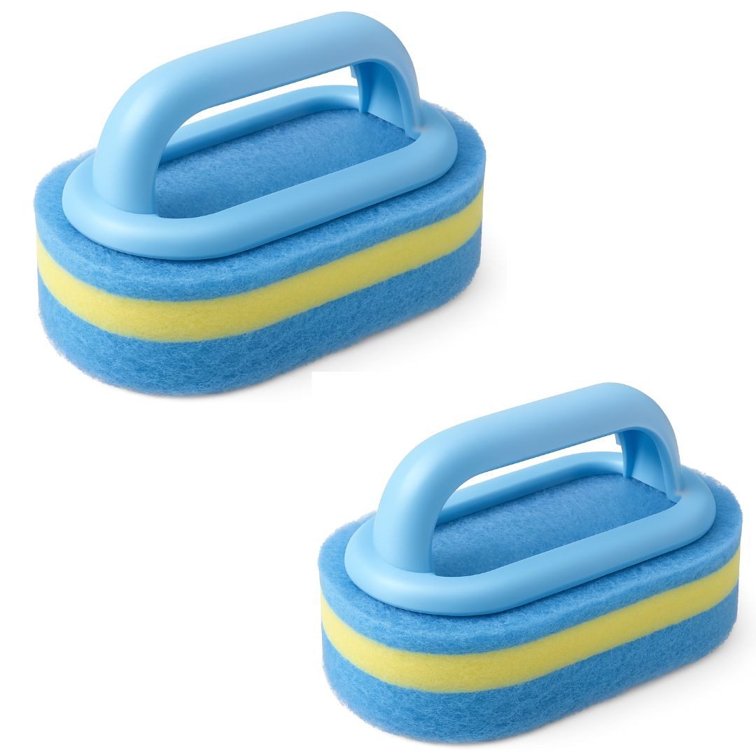 ZUKUNFTSENKEL Reinigungsschwamm Schwamm mit Griff 2er Pack, Kratzfreier Reinigungsschwamm & Handbürste mit Griff