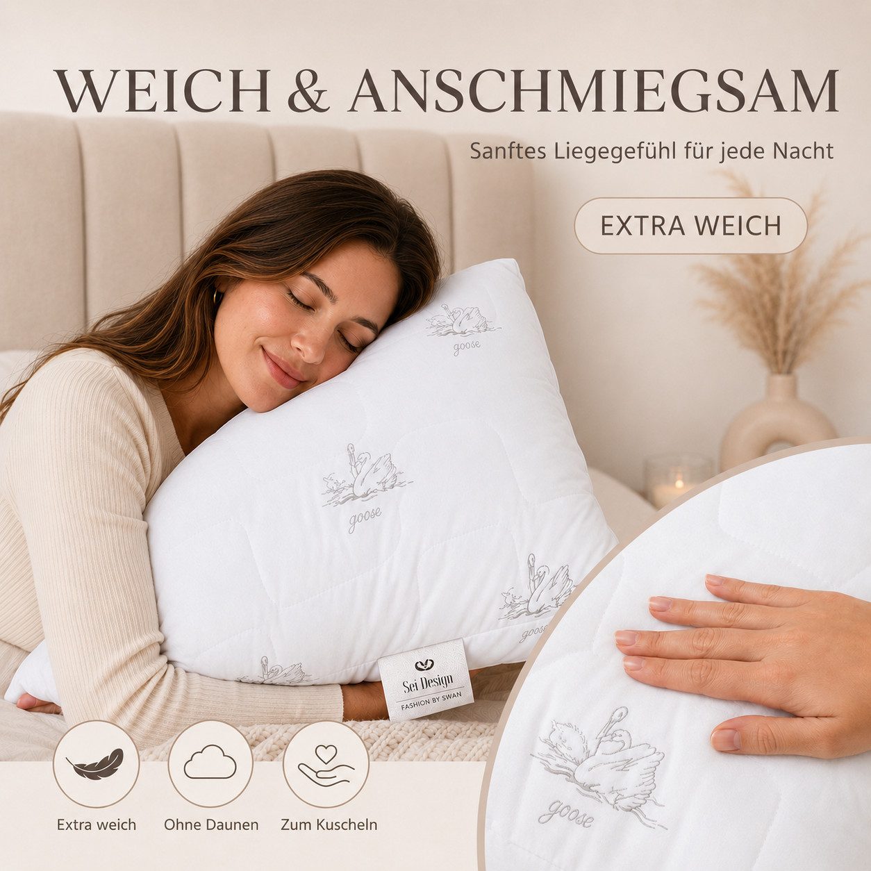 SEI Design Kopfkissen Kopfkissen Kissen Mirkofaser Seitenschläferkissen, Füllung: 650g luxuriöse Mikrofaser, Bezug: Mikrofaser gesteppt, Seitenschläfer, Bauchsc – Bild 4 von 5