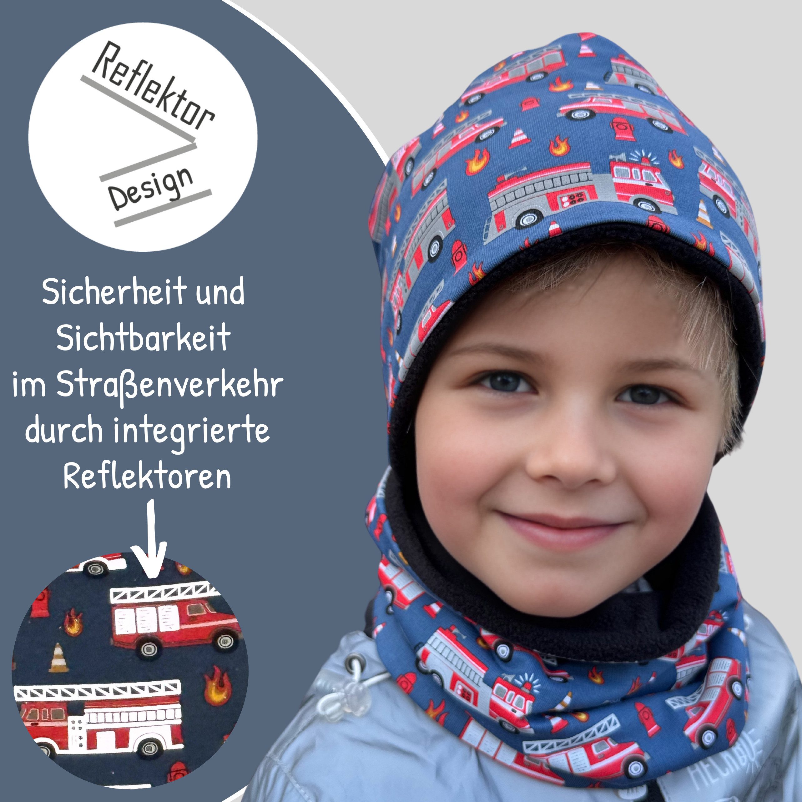 HECKBO Beanie 360° Reflektor Kinder Beanie Mütze & Loop Schal Set – Bild 3 von 5