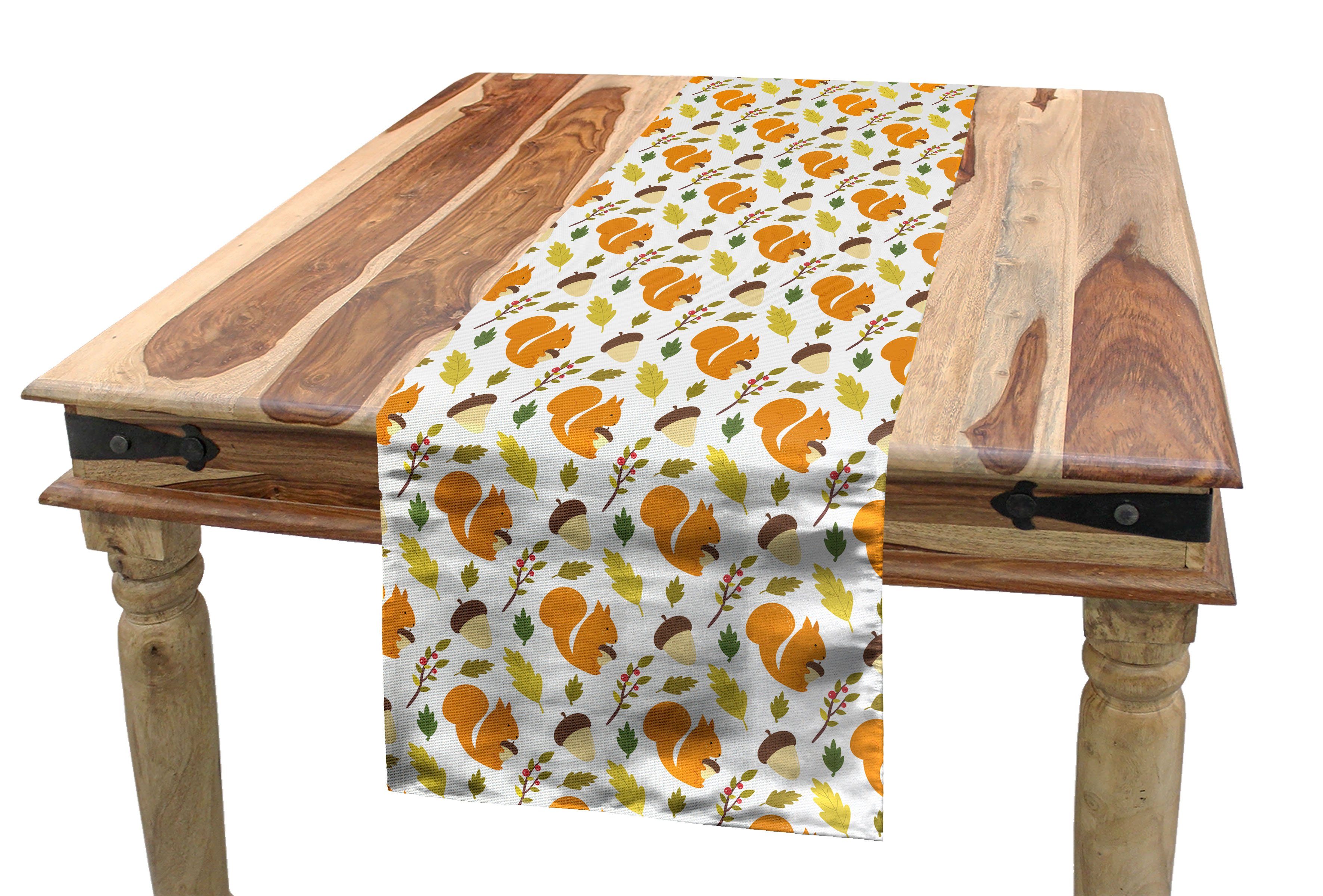 Abakuhaus Tischläufer Esszimmer Küche Rechteckiger Dekorativer Tischläufer, Eichhörnchen Blättern Beeren Eicheln Nüsse