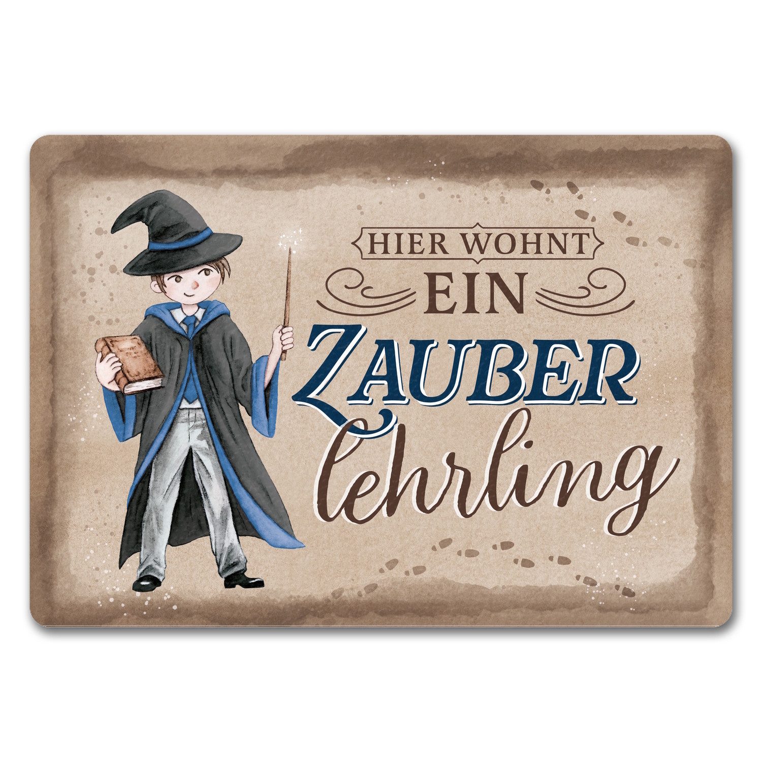 Fußmatte Zauberlehrling Fußmatte in 35x50 cm ohne Rand mit Zauberschüler blau