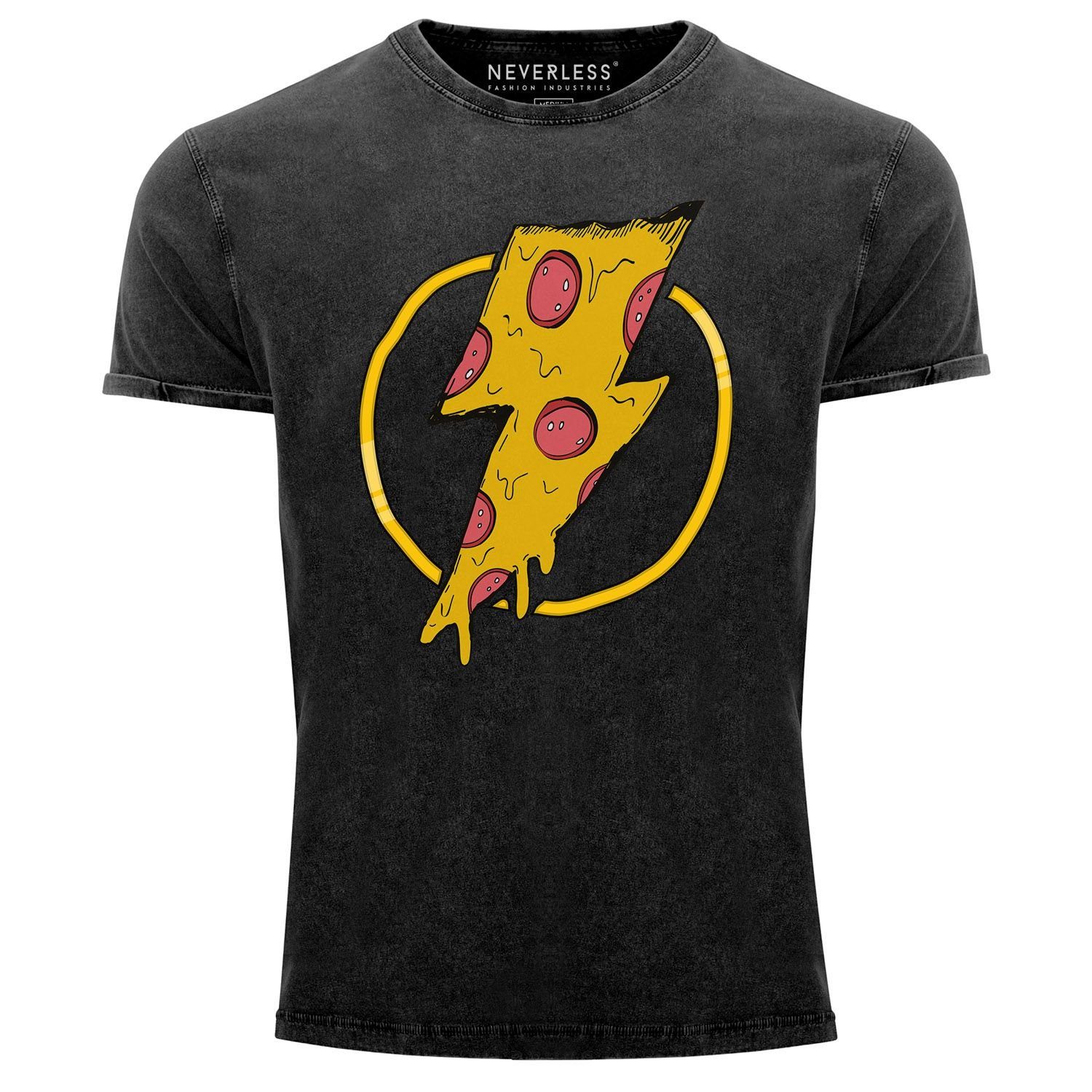Print-Shirt Neverless® Herren T-Shirt Vintage Shirt Printshirt Pizza Fan