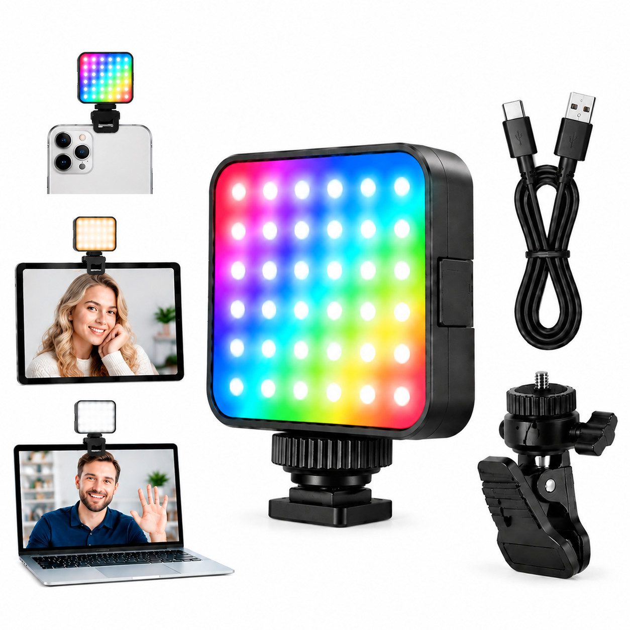 Toomoke Videoleuchte RGB Kameralicht für Foto, Video und Streaming, LED Fotolicht für Vlog, Social Media und Content Creation
