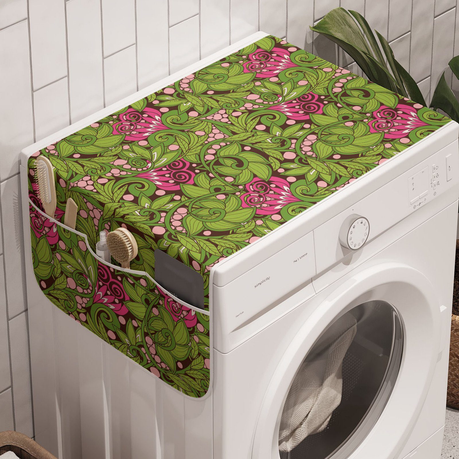 Abakuhaus Badorganizer Waschmaschine Jahrgang für und grüne Wirbler Scroll Blätter Trockner, Anti-Rutsch-Stoffabdeckung