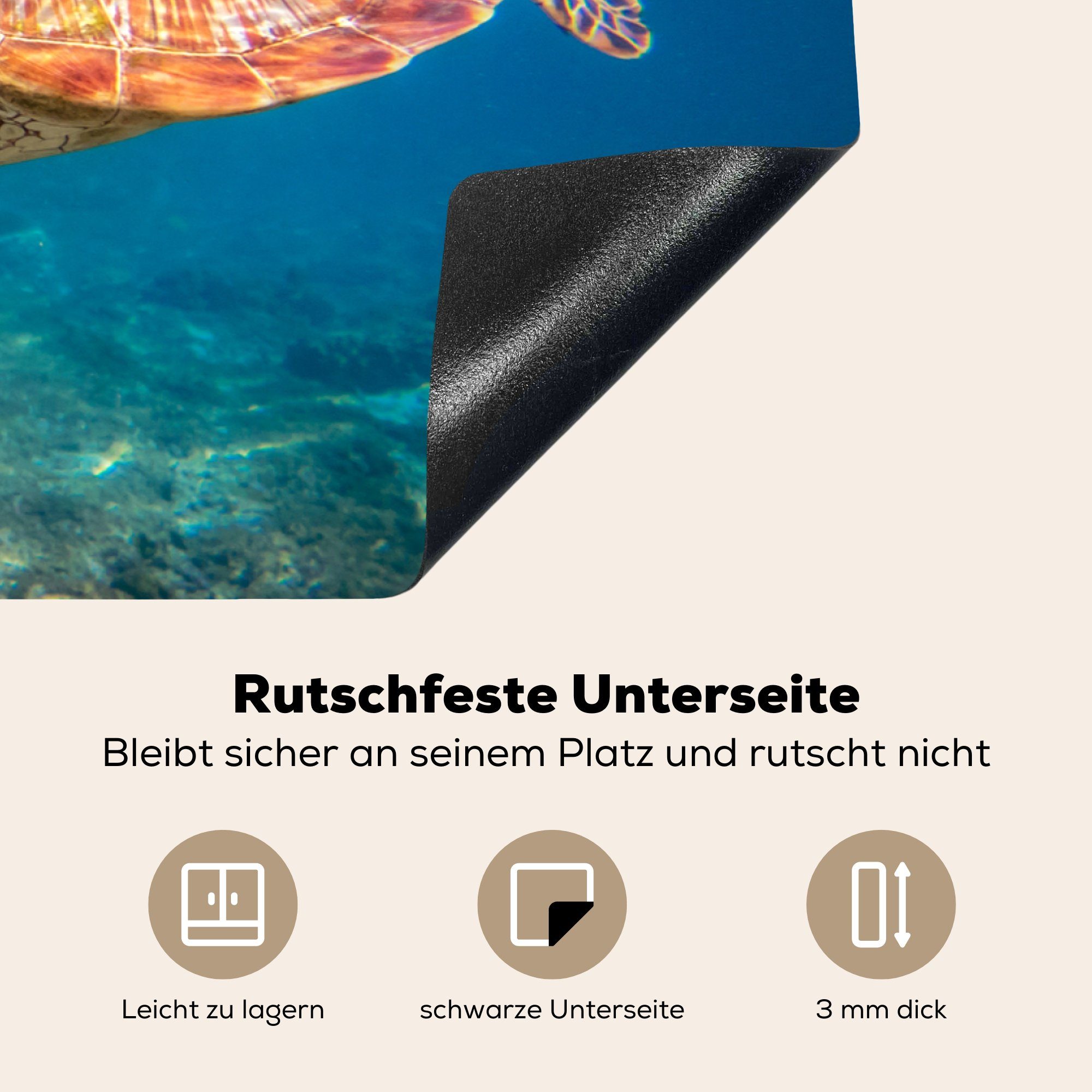 MuchoWow Herdblende-/Abdeckplatte Schildkröte - (1 Schwimmen - cm, 81x52 tlg), Induktionskochfeld Schutz küche, Wasser Vinyl, - Ceranfeldabdeckung Spiegelung, für die