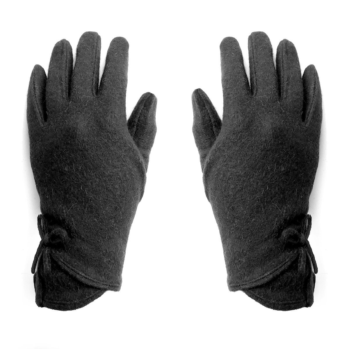 Sonia Originelli Strickhandschuhe Schmaler Damenhandschuh aus Wolle mit Zierschleife Schmal geschnitten schwarz | Strickhandschuhe