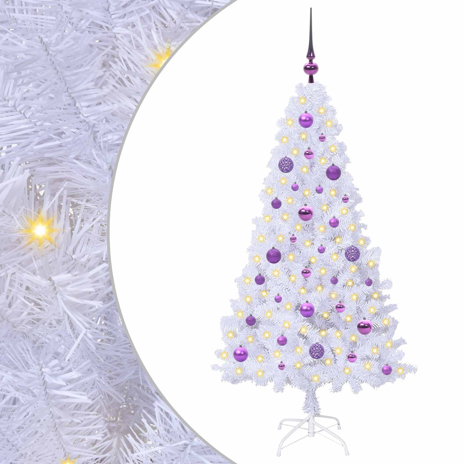 furnicato Künstlicher Weihnachtsbaum Weißer Weihnachtsbaum mit LED, 150 cm Höhe, 80 cm Durchmesser, Lila Tannenbaum mit 8 Blinkmodi und USB-Anschluss für den Garten