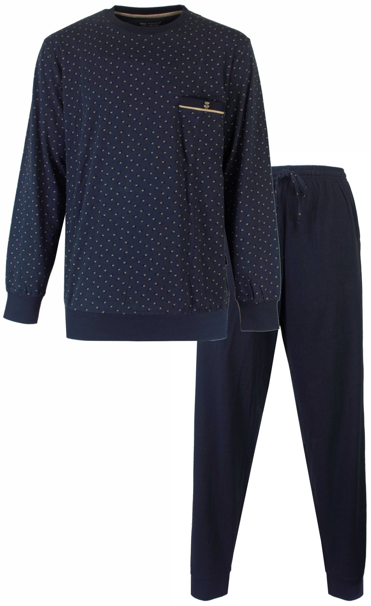 Schlafanzug Herren Jersey Pyjama lang mit Bündchen