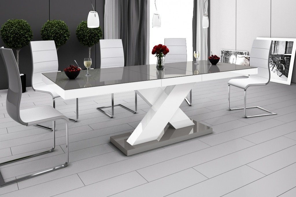 designimpex Esstisch Design Tisch HE-888 Grau / Weiß Hochglanz ausziehbar 160 bis 210 cm Grau Hochglanz / Weiß Hochglanz