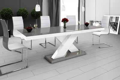 designimpex Esstisch Design Tisch HE-888 Grau / Weiß Hochglanz ausziehbar 160 bis 210 cm