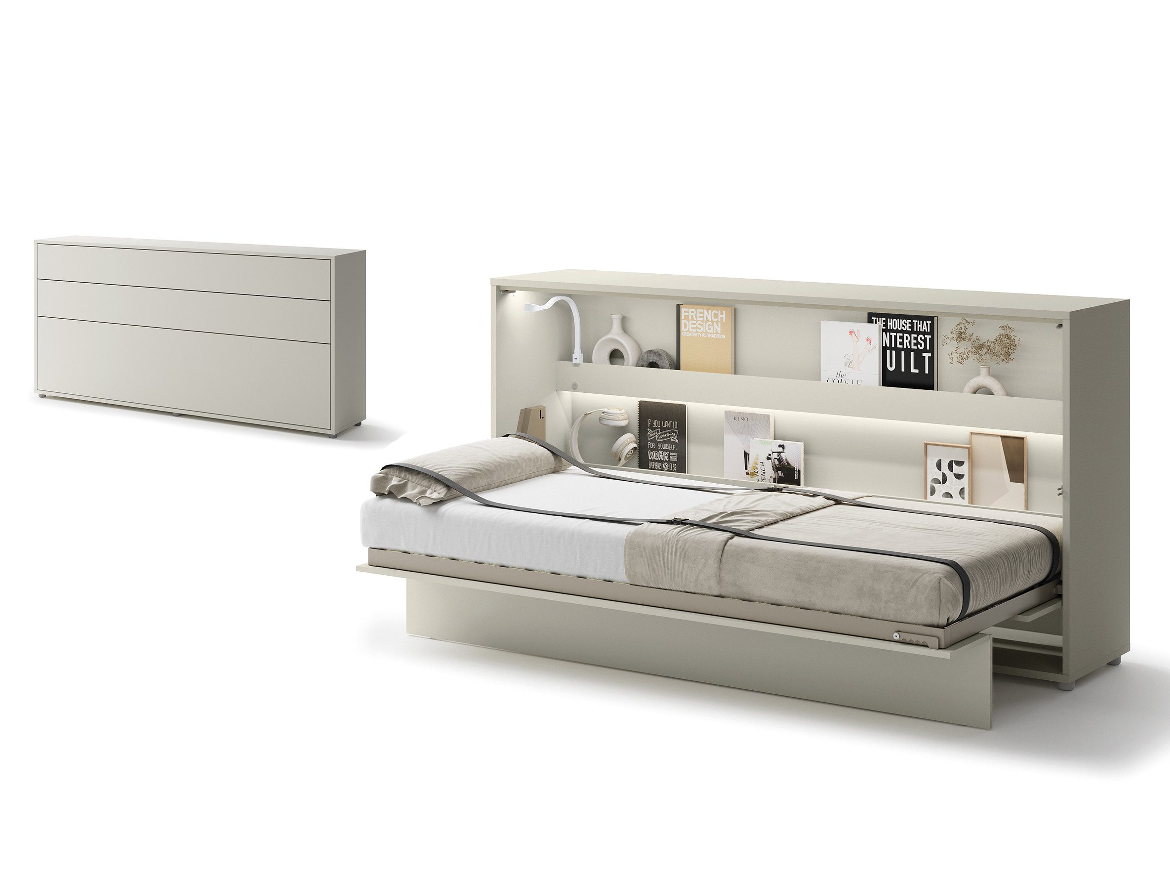 Compleo Schrankbett Horizontal Wandklappbett Lenart Bed Concept Schrankklappbett (mit LED)