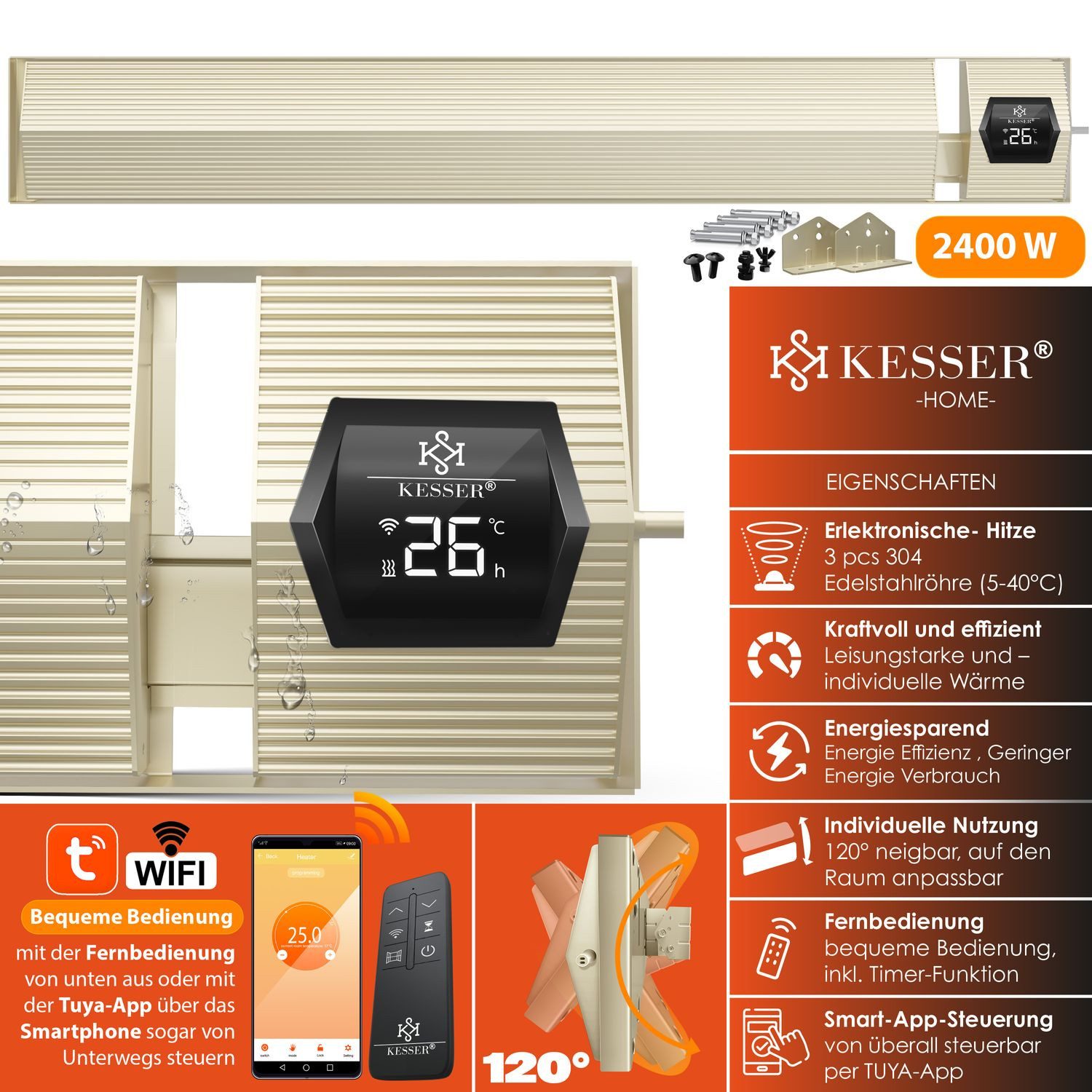 KESSER Heizstrahler, 2400 W, Dunkelheizstrahler mit Fernbedienung & WiFi AP günstig online kaufen