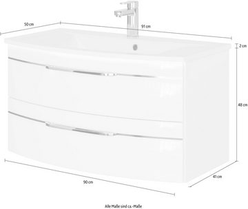 Saphir Waschtisch Serie 7045 Mineralmarmor-Waschtisch und Unterschrank, 91 cm breit, Waschplatz mit 2 Schubladen, Badmöbel Set mit Waschtisch