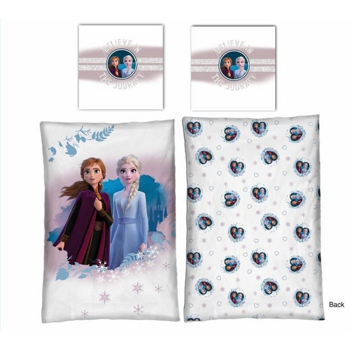 Bettwäsche Die Eiskönigin Mikrofaser Bettwäsche Set - Anna und Elsa Disney Frozen Polyester 135/140 x 200 cm Deckenbezug 63x63 cm Kissenbezug MB11426