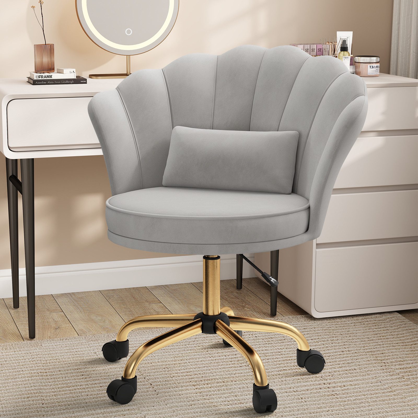 HawthyHome Bürostuhl Schreibtischstuhl mit Blütenrückenlehne, drehbar und höhenverstellbar (1 St), Samtbezug mit Kopfkissen, ergonomischer Stuhl