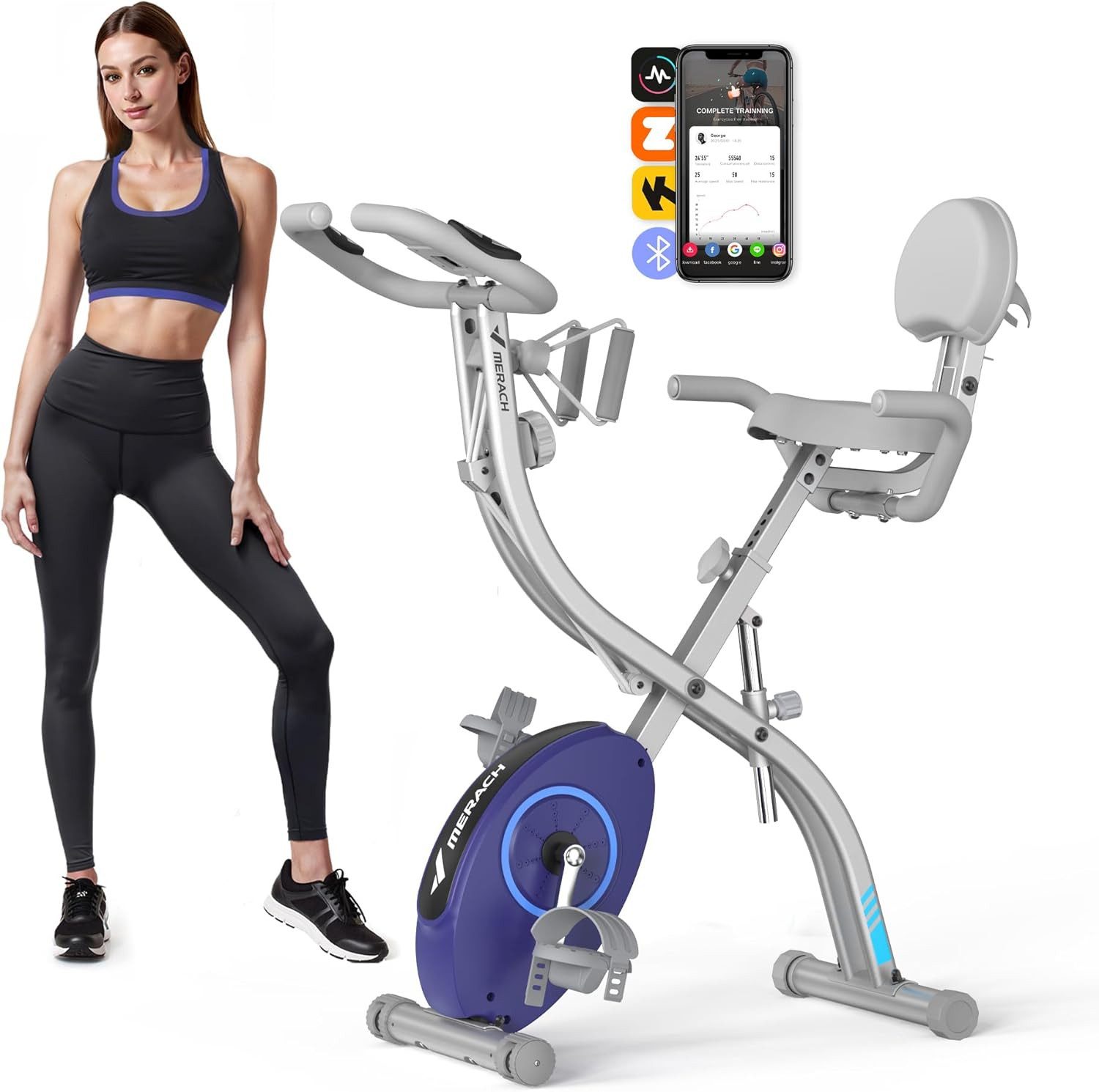 Fitnessbike Neu 4-in-1 Heimtrainer Fahrrad Klappbar, Extra Bequem & Leise