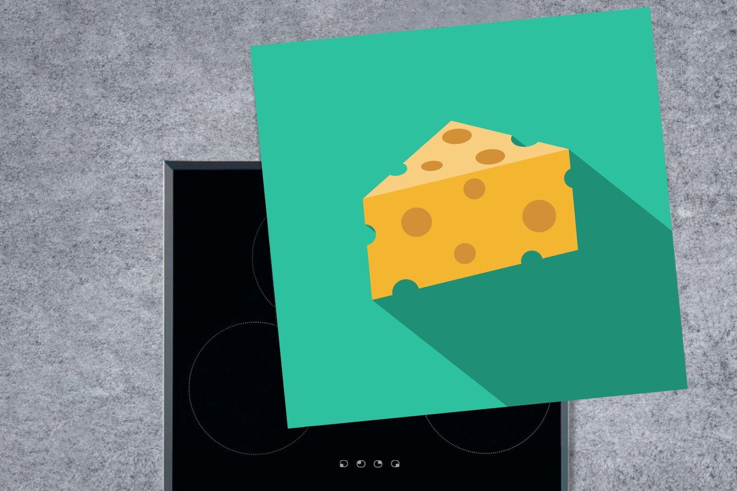 mit küche Vinyl, cm, Hintergrund, für MuchoWow (1 Käse tlg), Arbeitsplatte Ceranfeldabdeckung, 78x78 grünem Illustration Herdblende-/Abdeckplatte