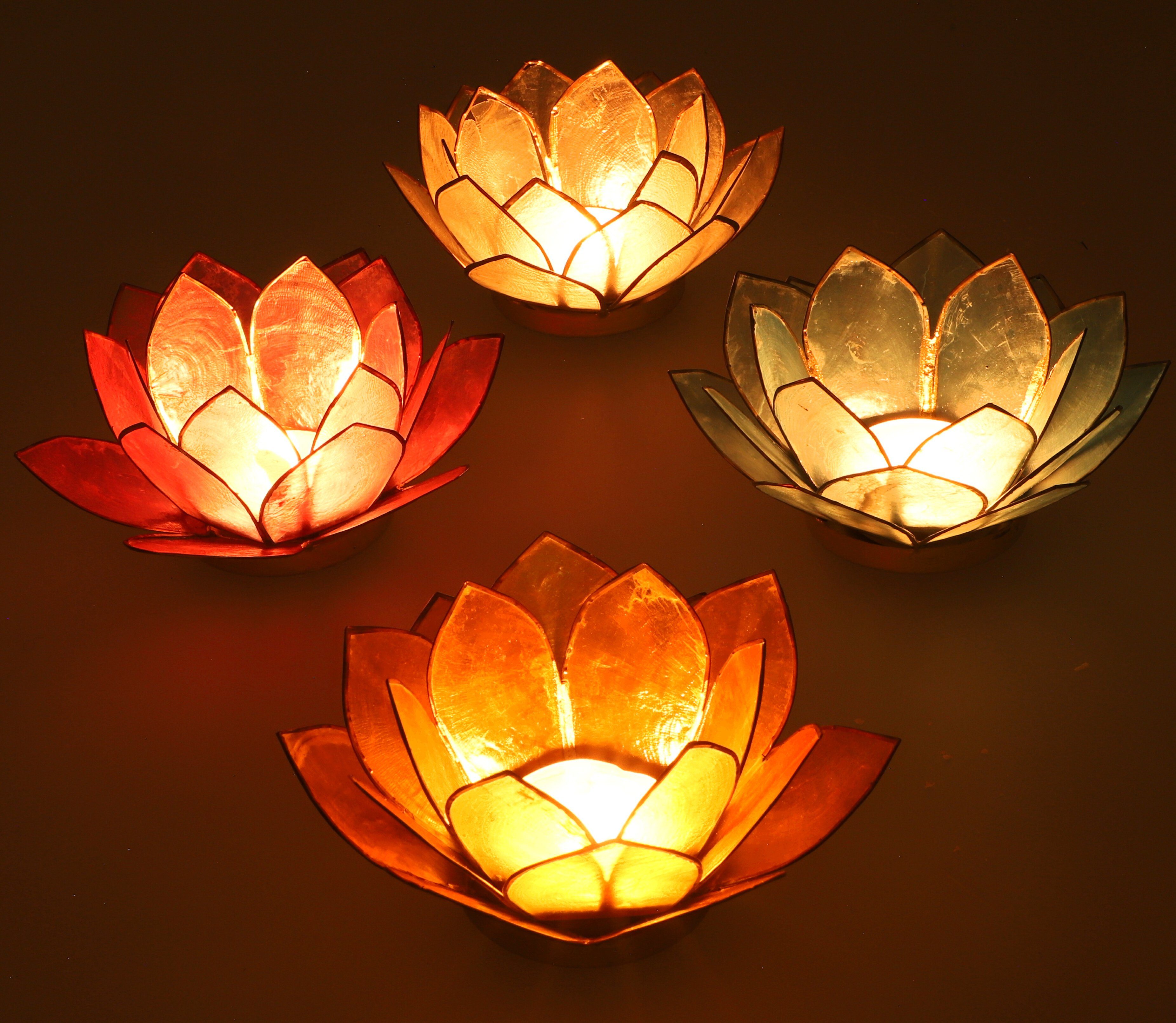 Muschel Guru-Shop Windlicht Lotus - cm Teelicht 14*6 goldgelb