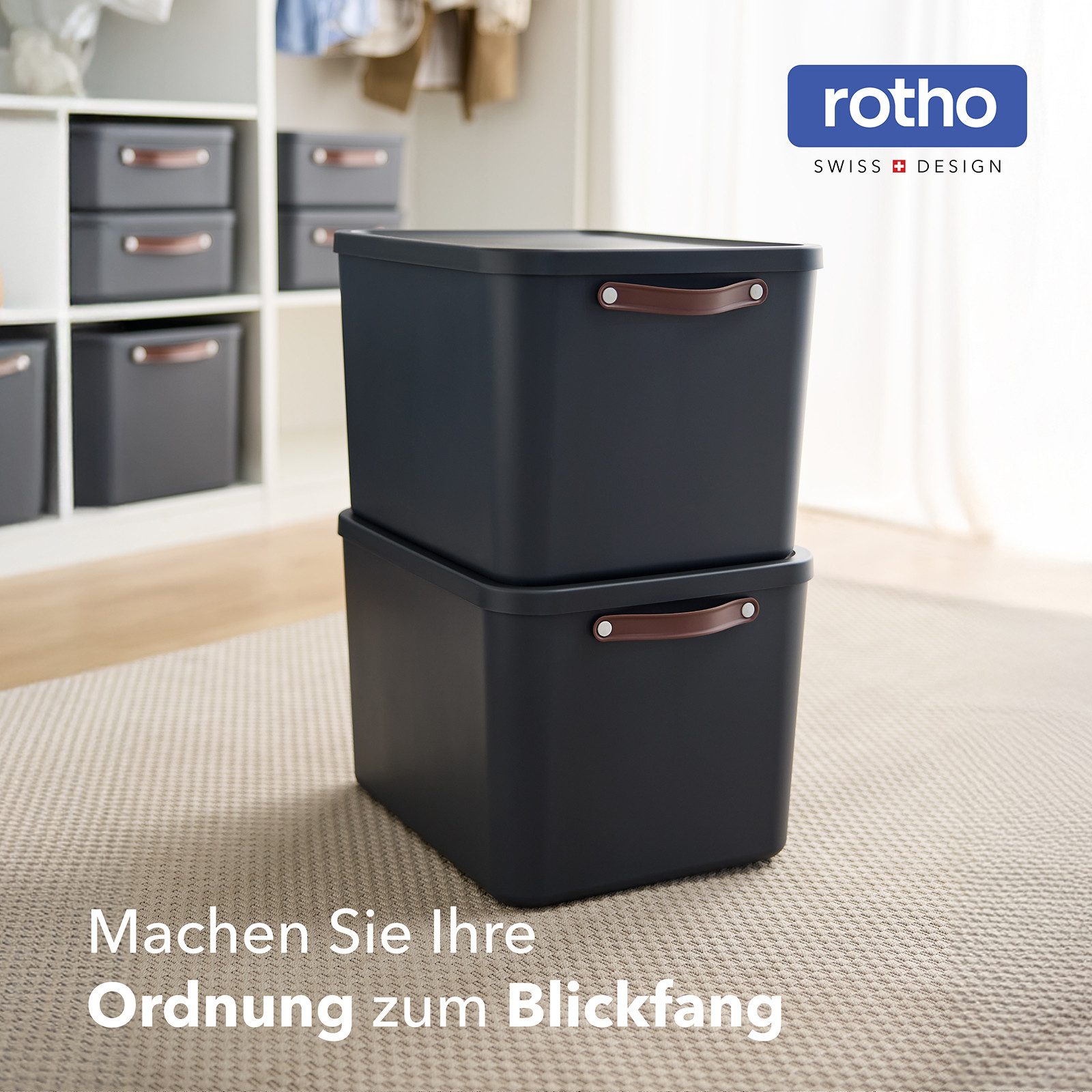 ROTHO Aufbewahrungsbox (Ordnungsboxen im Set, 2er-Set), große Lagerbox ideal für Kleidung, Decken und Haushaltsartikel