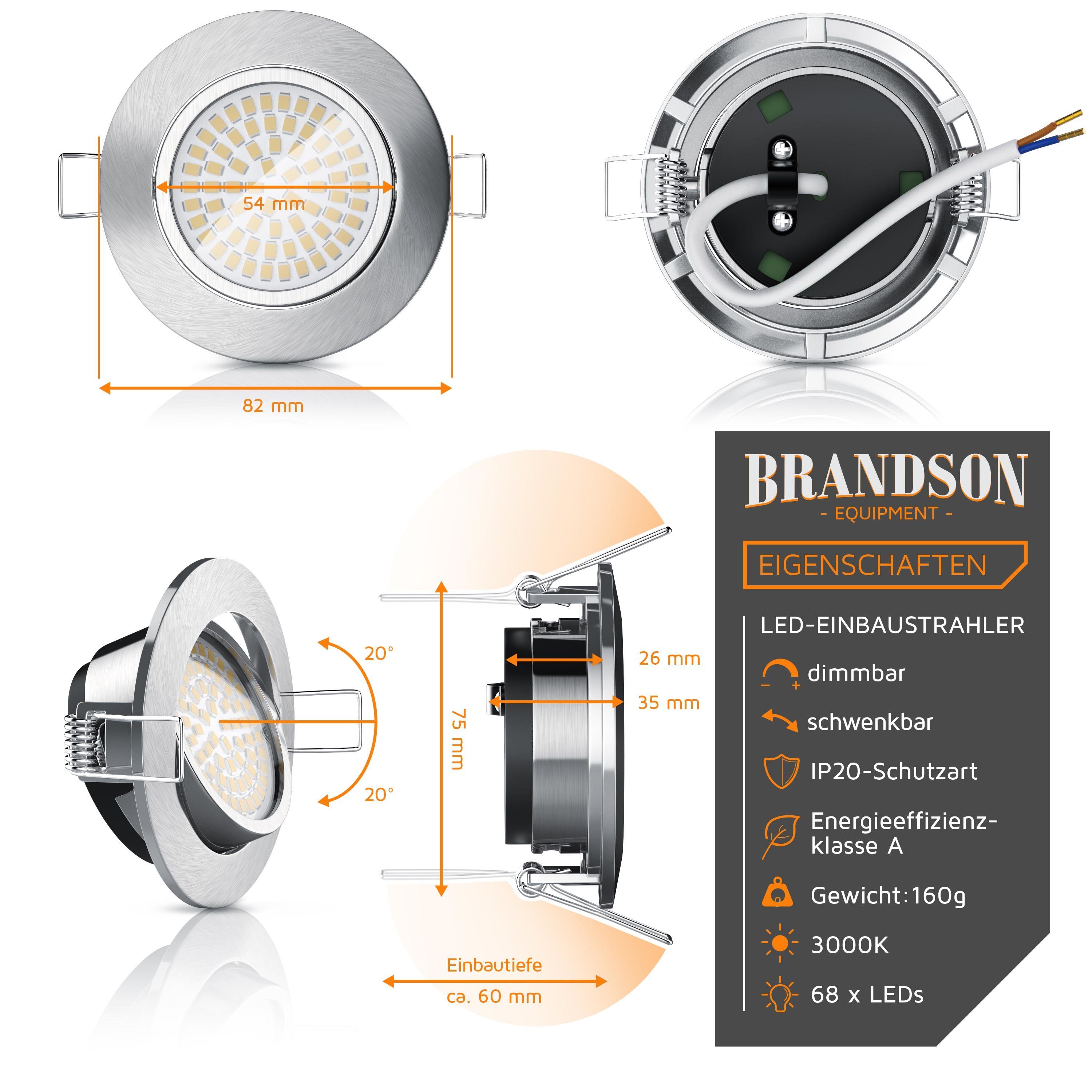 Brandson LED Einbaustrahler dimmbar & schwenkbar, Deckenspots, Aluminium Rahmen, Silber, Dimmfunktion; Schwenkmechanismus, Einbauleuchte / Spots ultra flach, Abstrahlwinkel 120 Grad, 6er Set