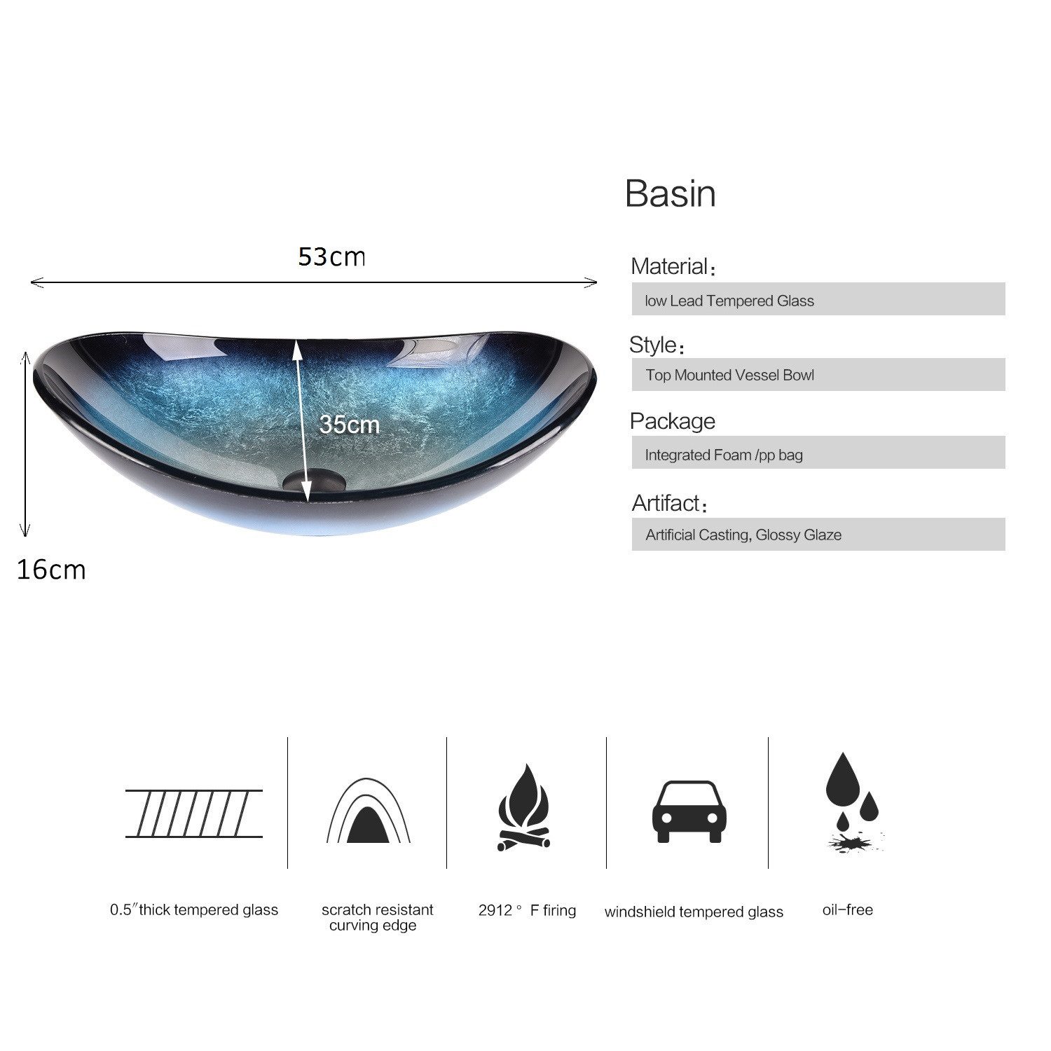 Puluomis Aufsatzwaschbecken Waschbecken Set mit Wasserhahn und Ablaufgarnitur Oval, Handgezeichnet Waschschale, Waschplätze für Badezimmer Küche WC